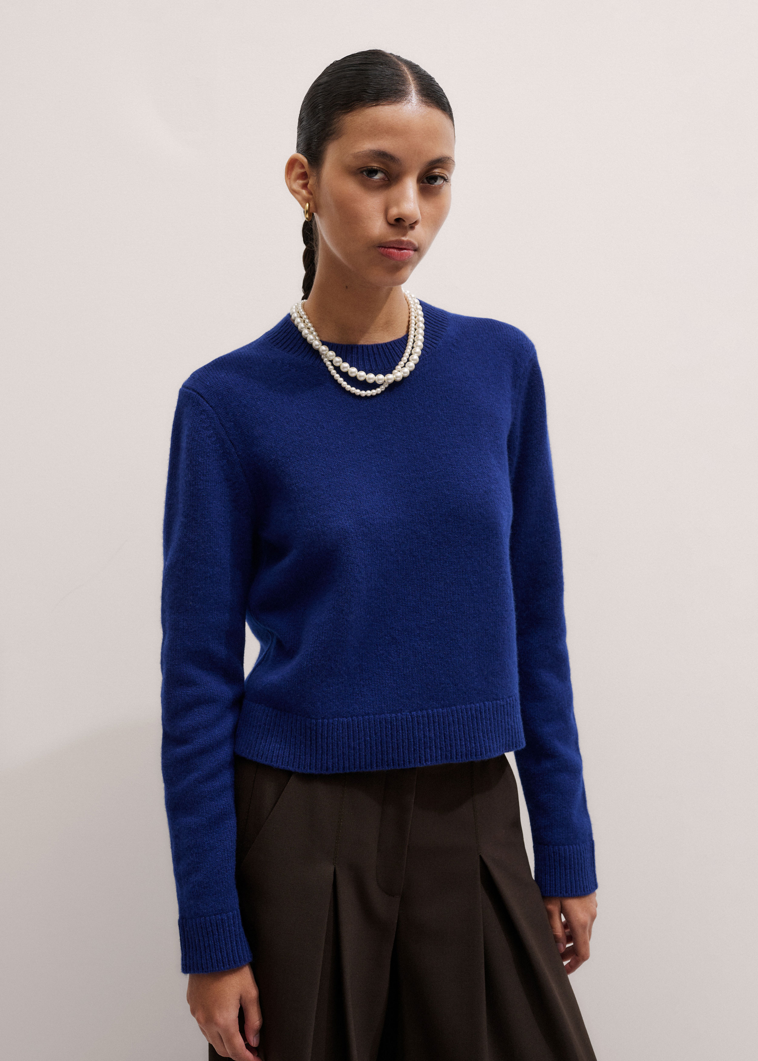 Women's Blue Cashmere Relaxed Crop Sweater | ME+EM
