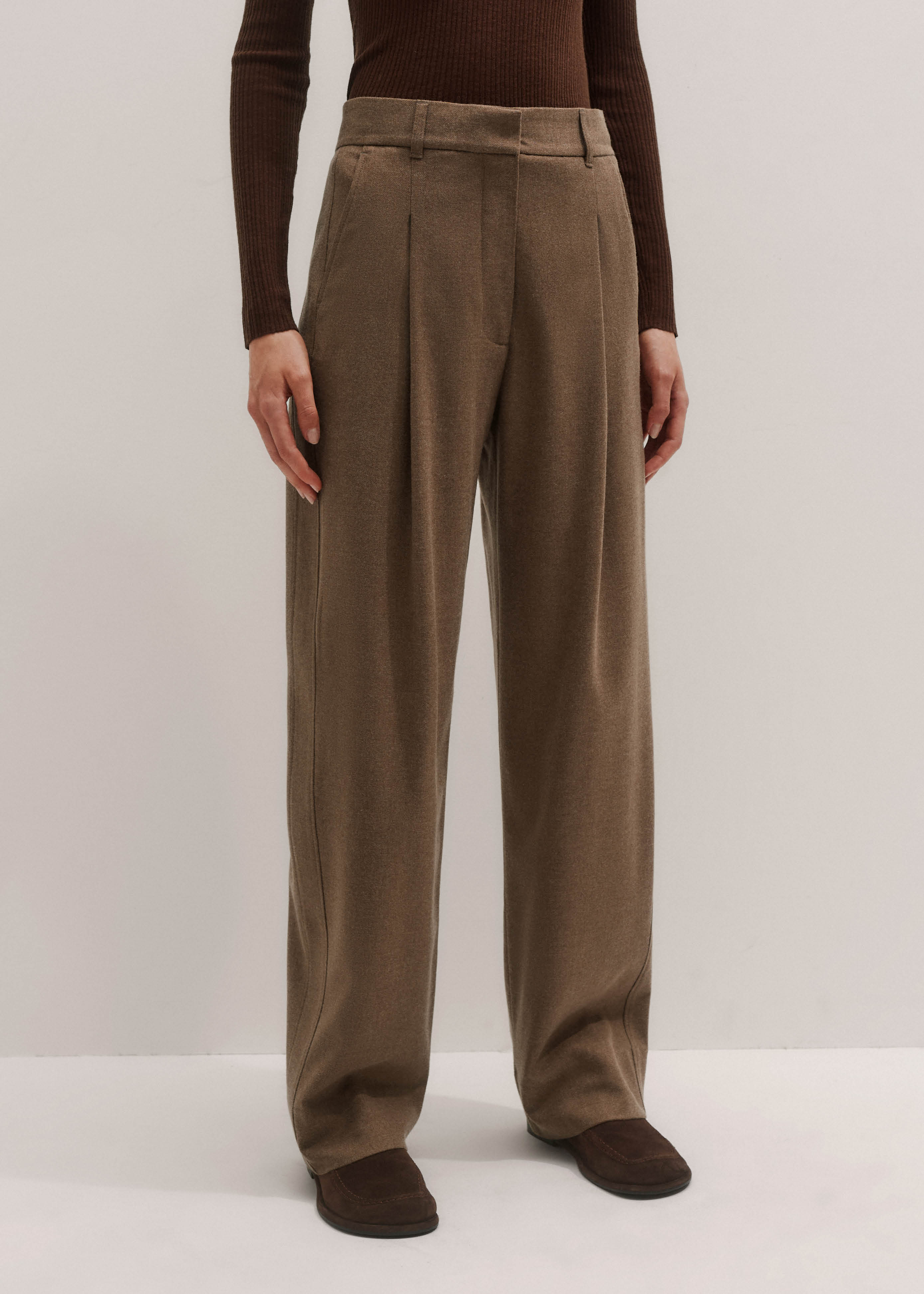 Women's Brown Wide Taper Pant | ME+EM