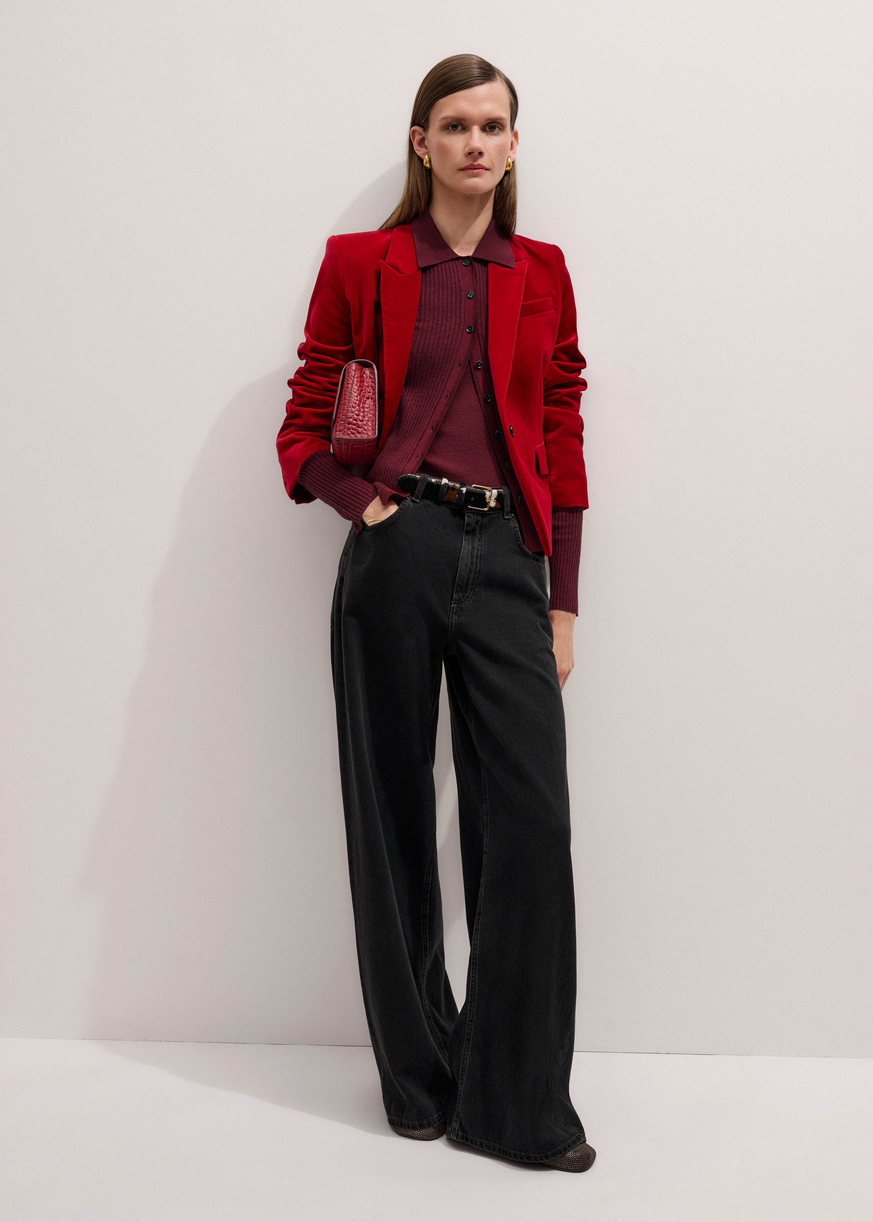 Me+em Velvet Fitted Women Blazer - Scarlet Red