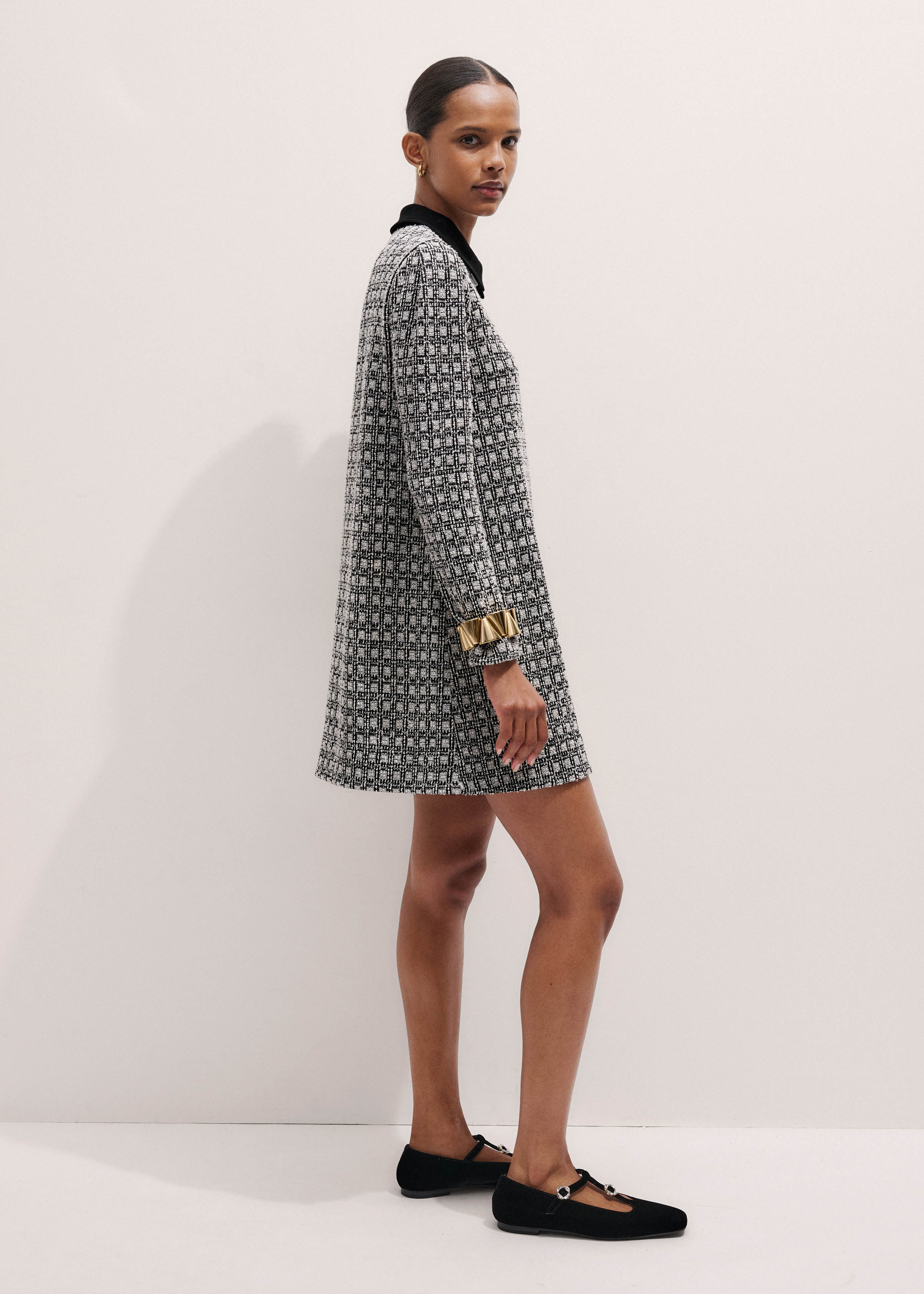 Me+em Statement Button Jacquard A-Line Dress - Black Multi