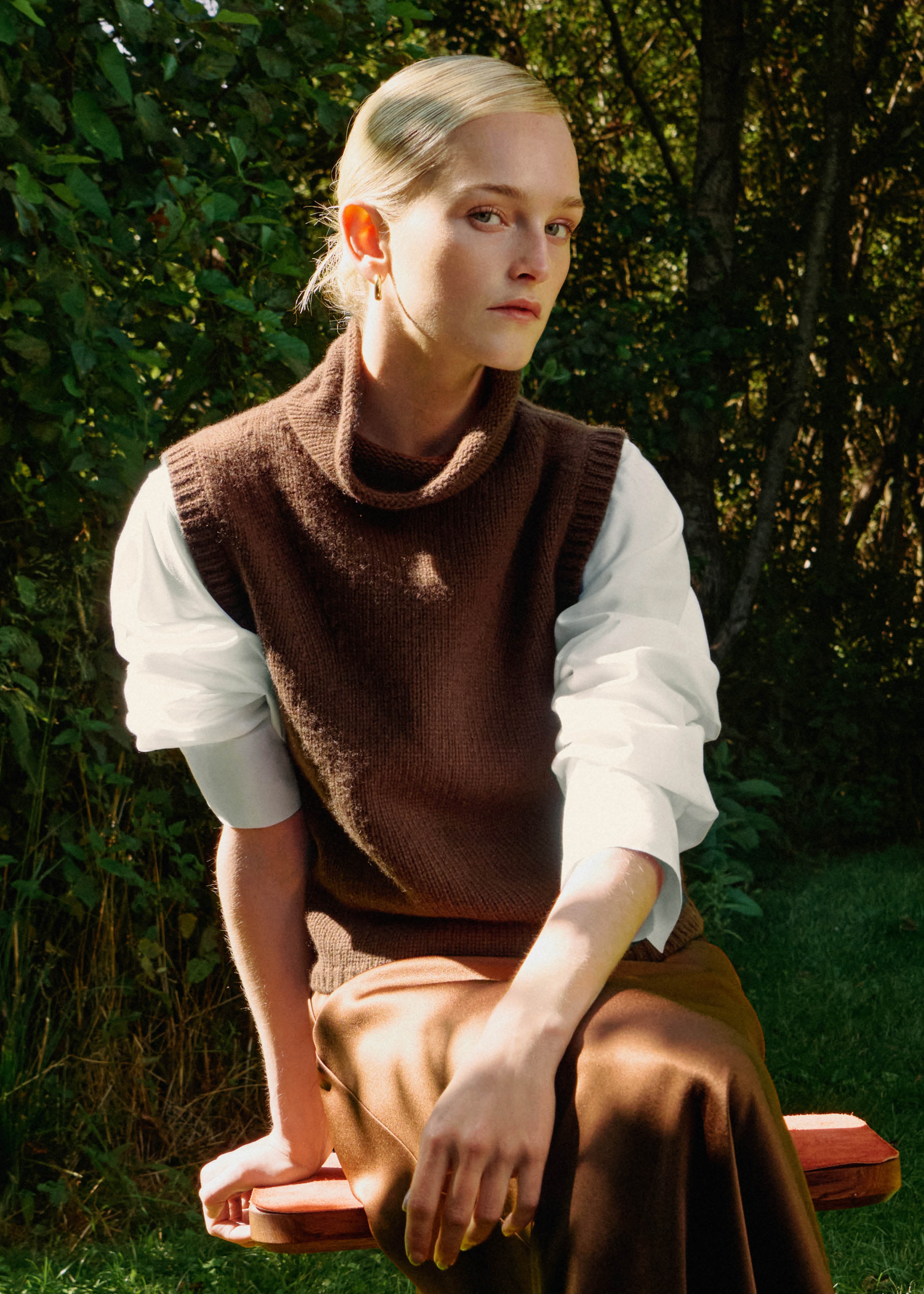 Women's Brown Crop Sweater Vest | ME+EM