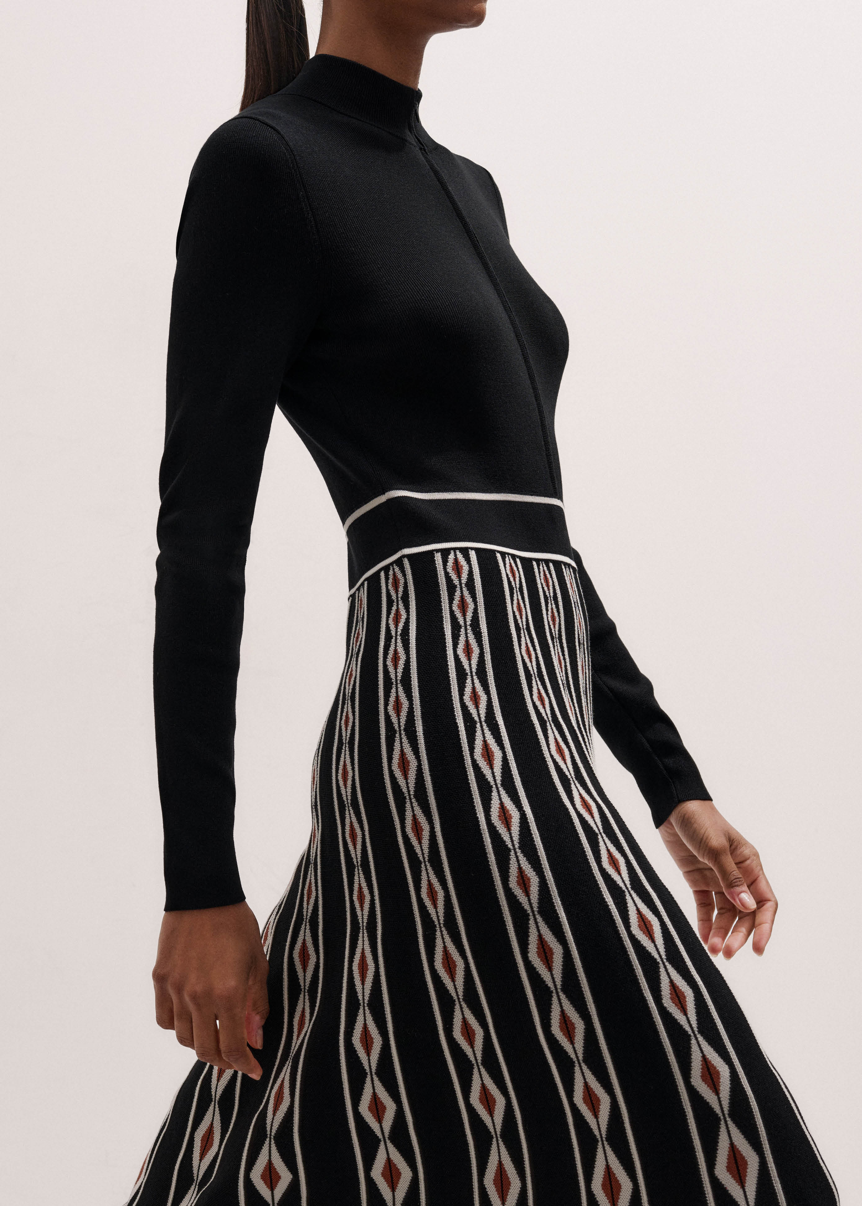Women's Black Jacquard Half Zip Maxi Dress | ME+EM