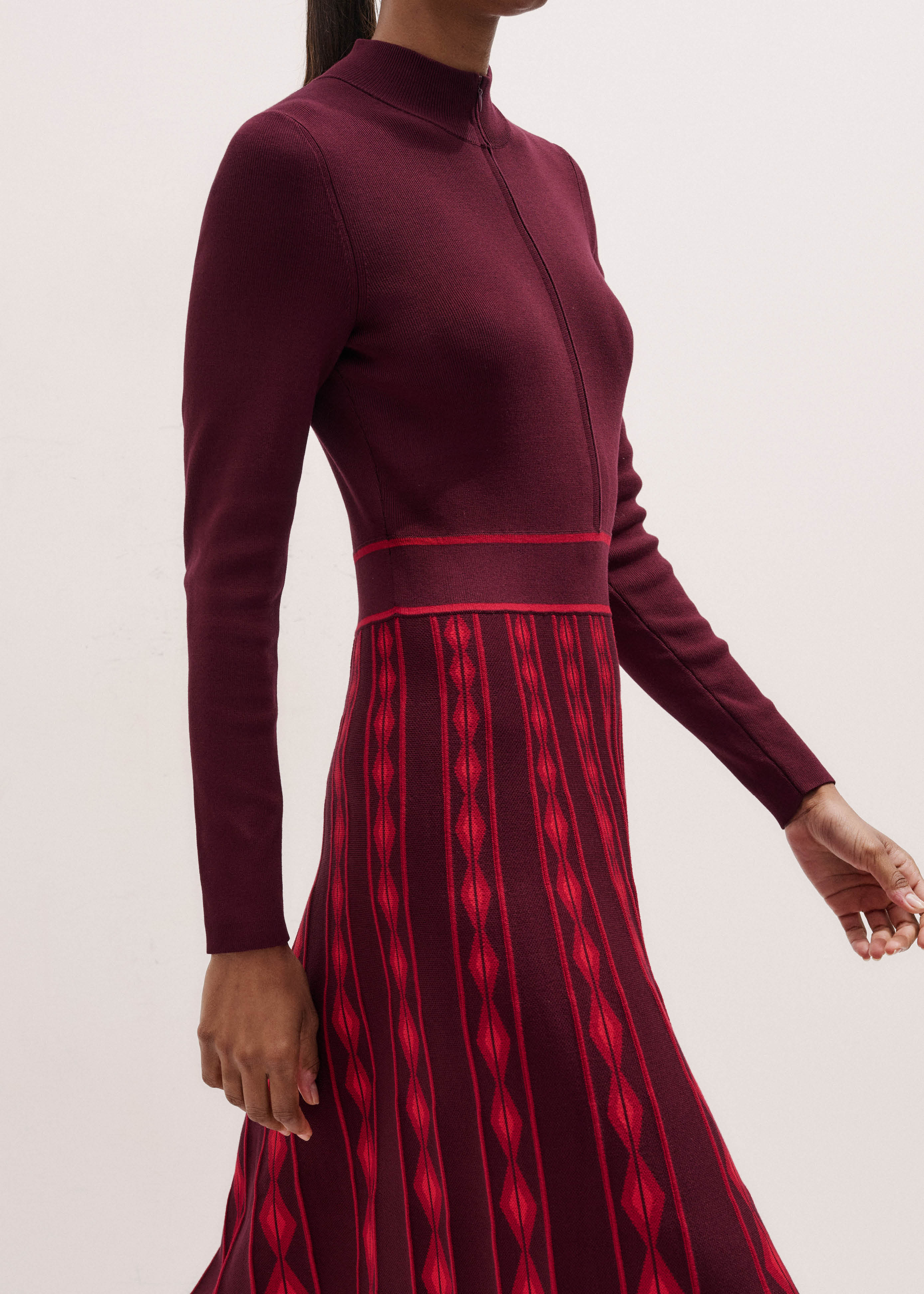 Women's Red Jacquard Half Zip Maxi Dress | ME+EM