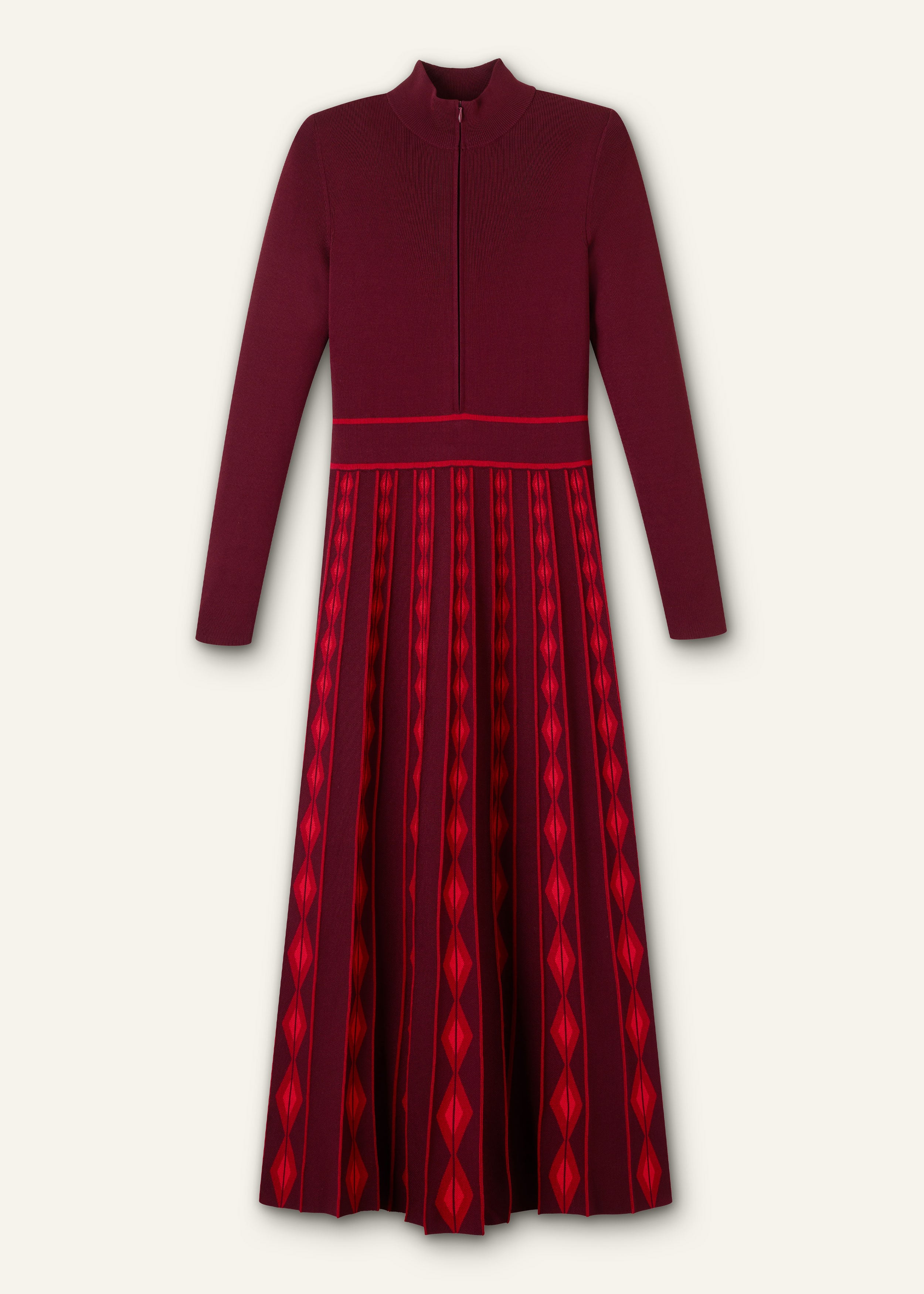 Women's Red Jacquard Half Zip Maxi Dress | ME+EM