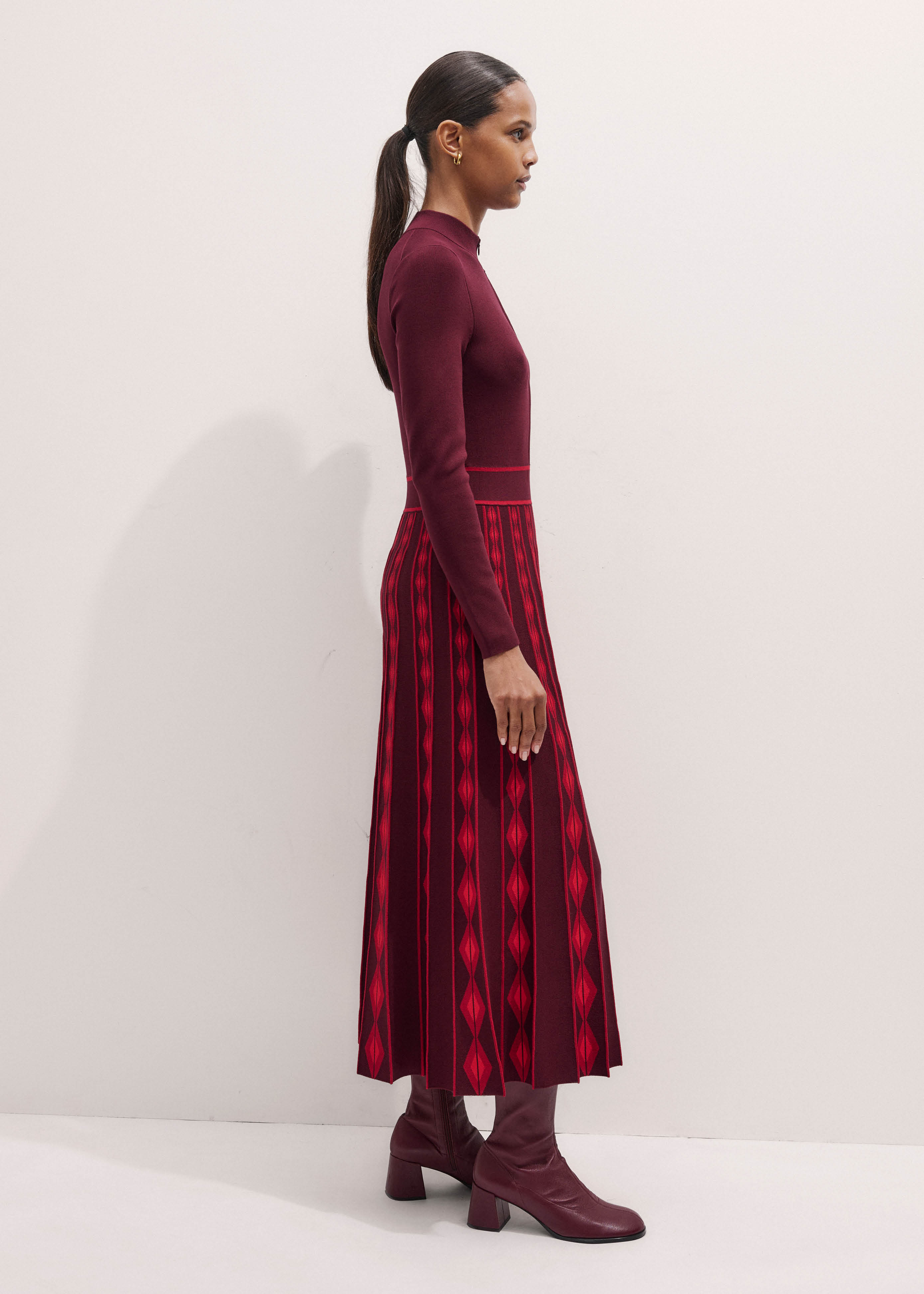 Women's Red Jacquard Half Zip Maxi Dress | ME+EM