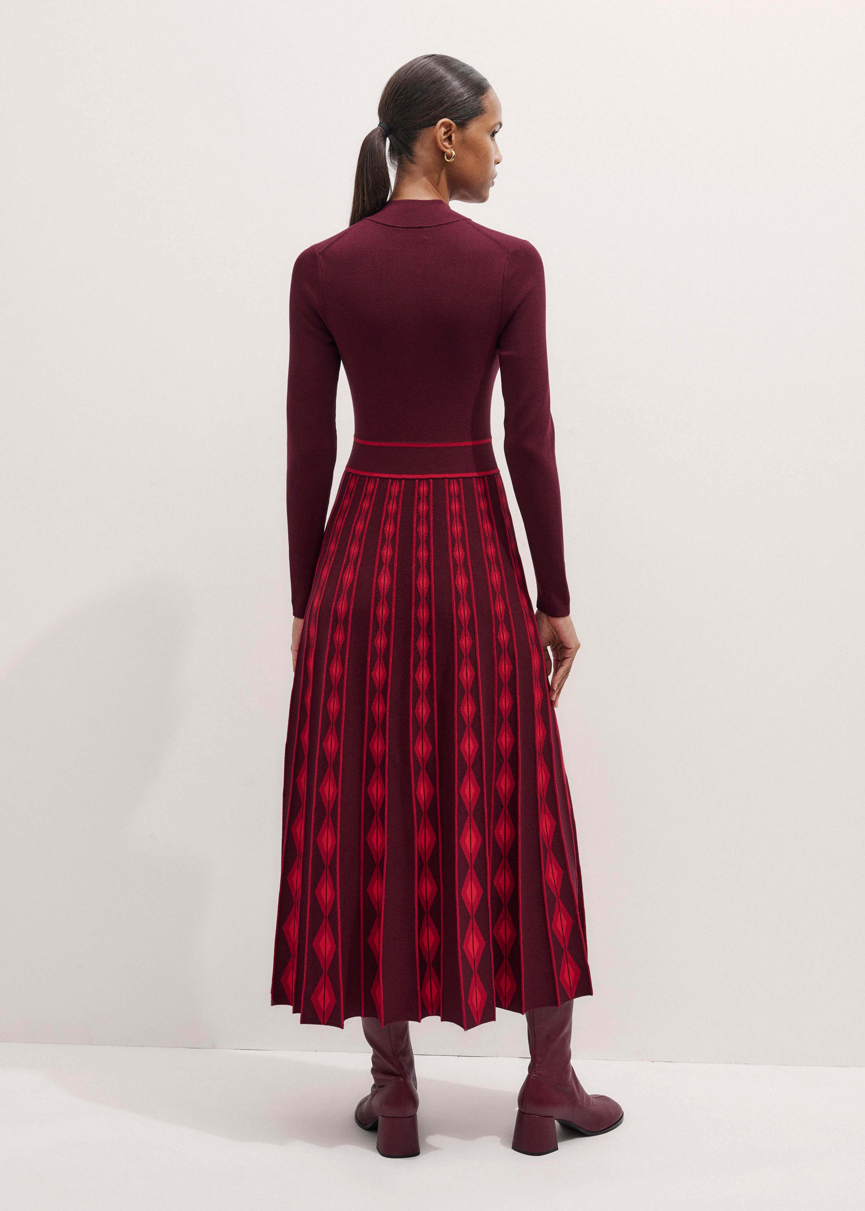Women's Red Jacquard Half Zip Maxi Dress | ME+EM