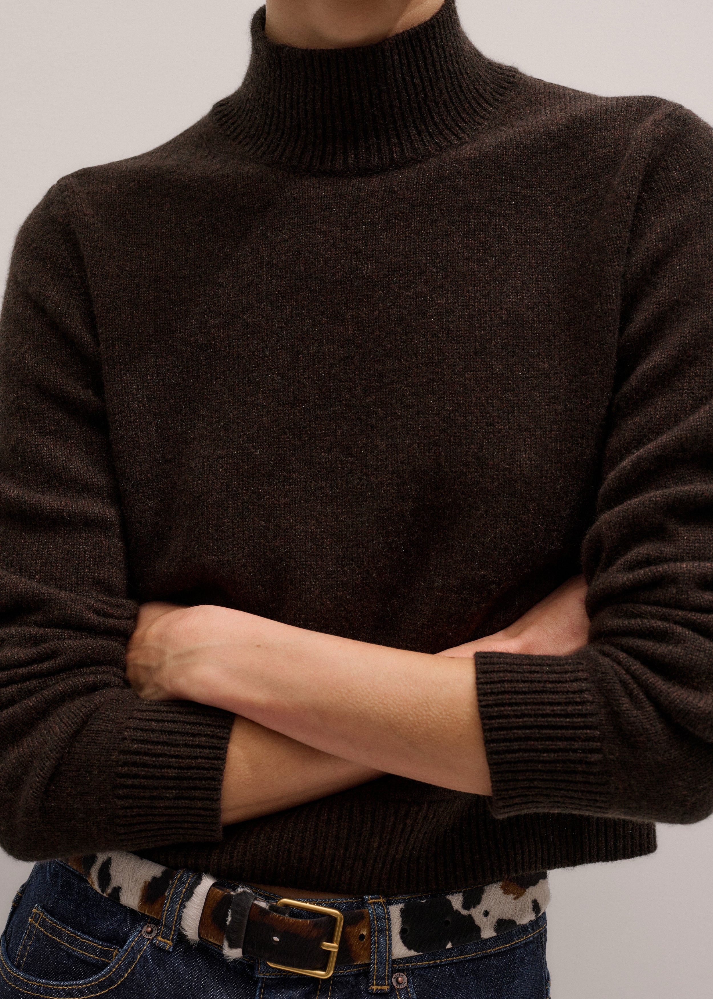 Women's Brown Cashmere High Neck Crop Jumper | ME+EM