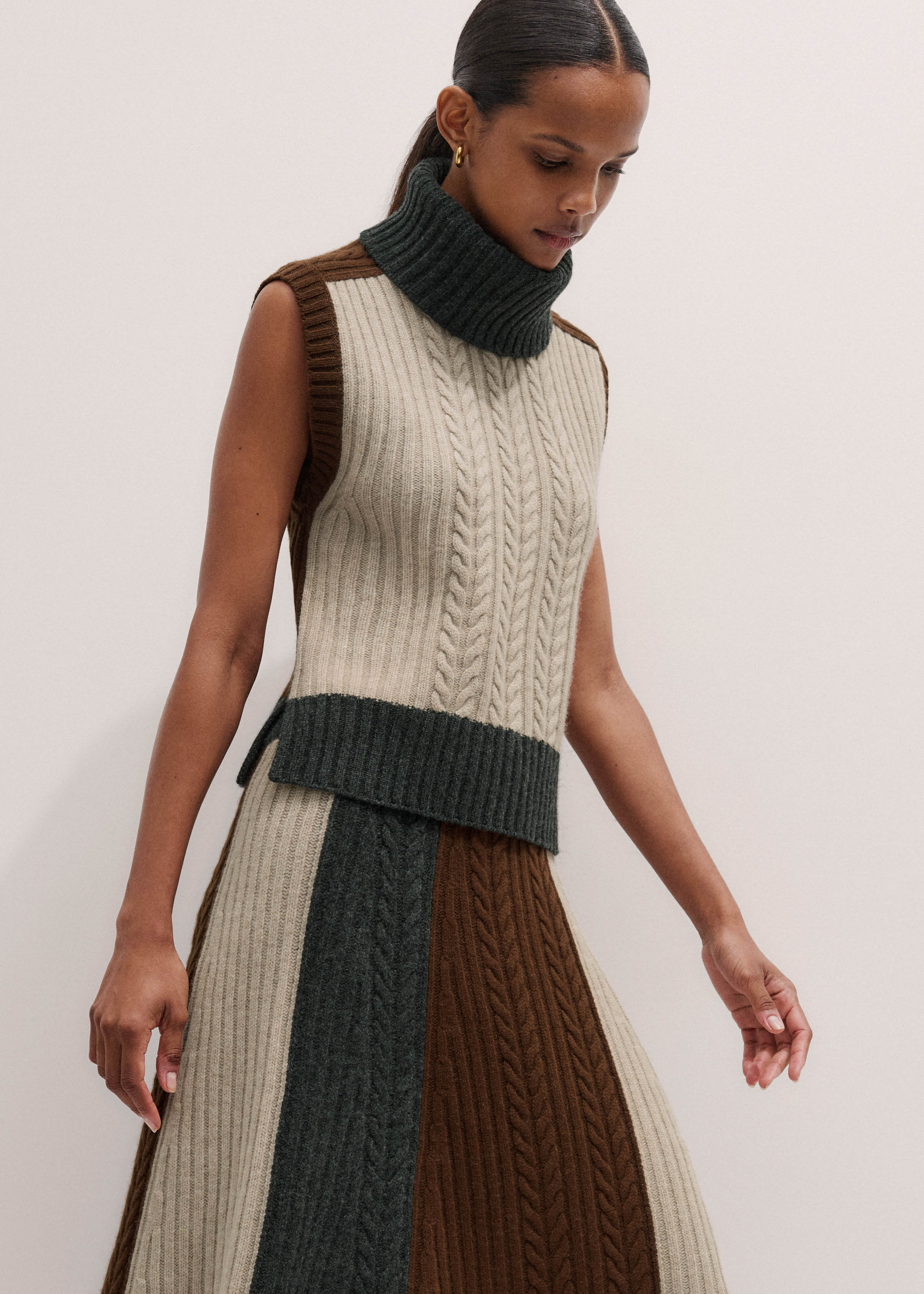 Women's Brown Merino Cashmere Patched Cable Vest + Snood | ME+EM