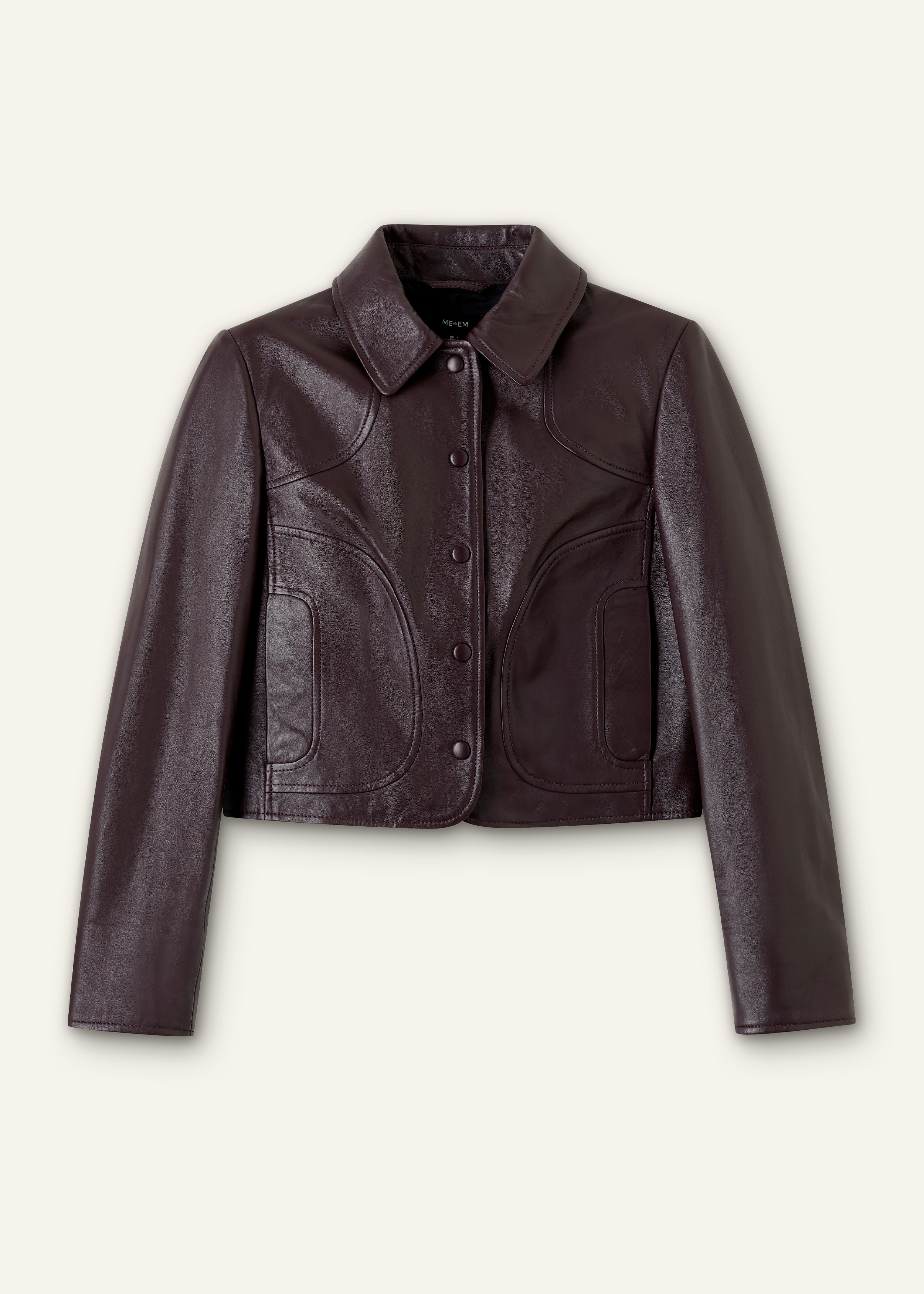 Women's Red Leather Curved Seam Detail Neat Short Jacket | ME+EM Women's Red Leather Curved Seam Detail Neat Short Jacket | ME+EM