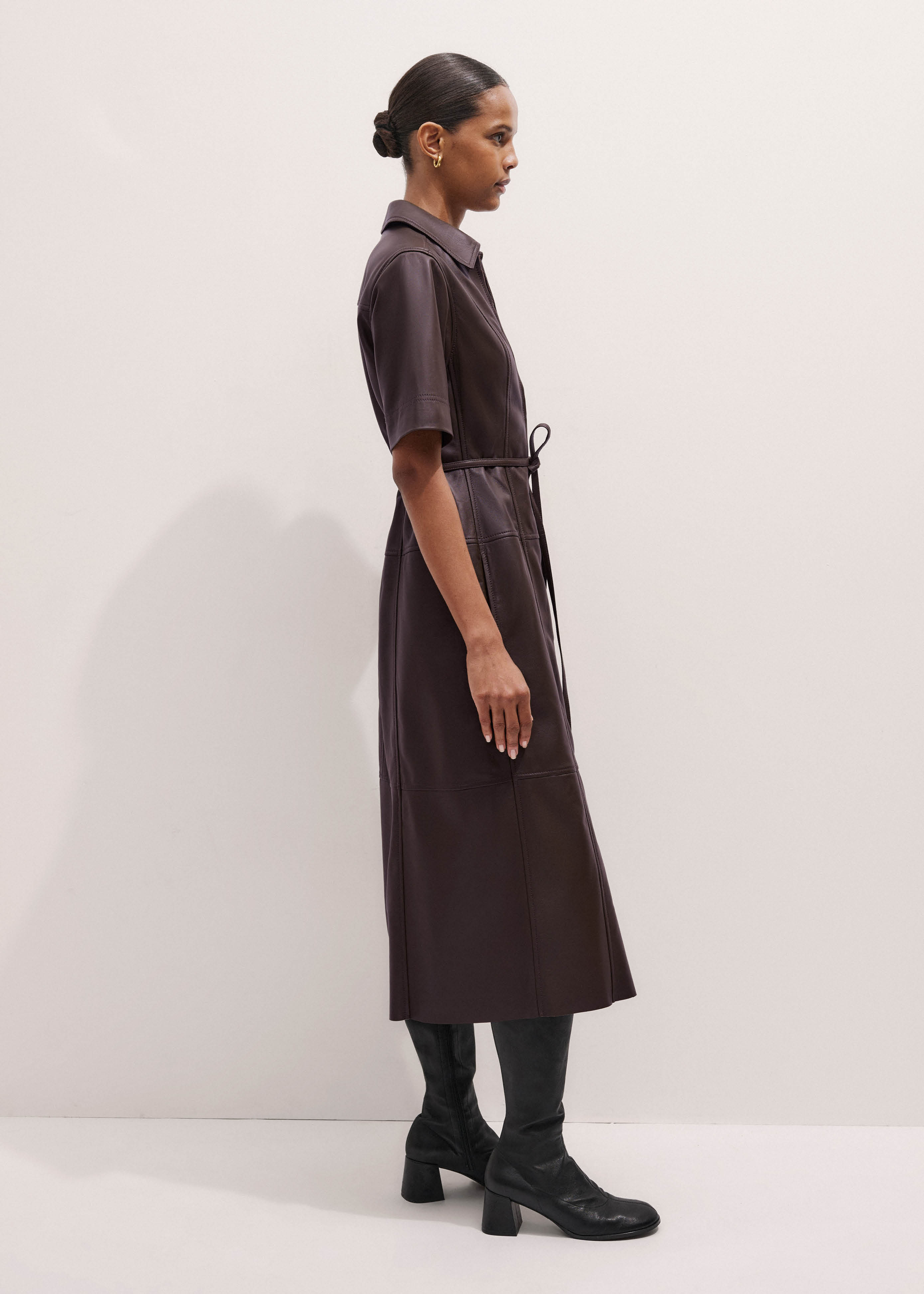 midi dress with belt Black One Shoulder Midi Dress With Belt