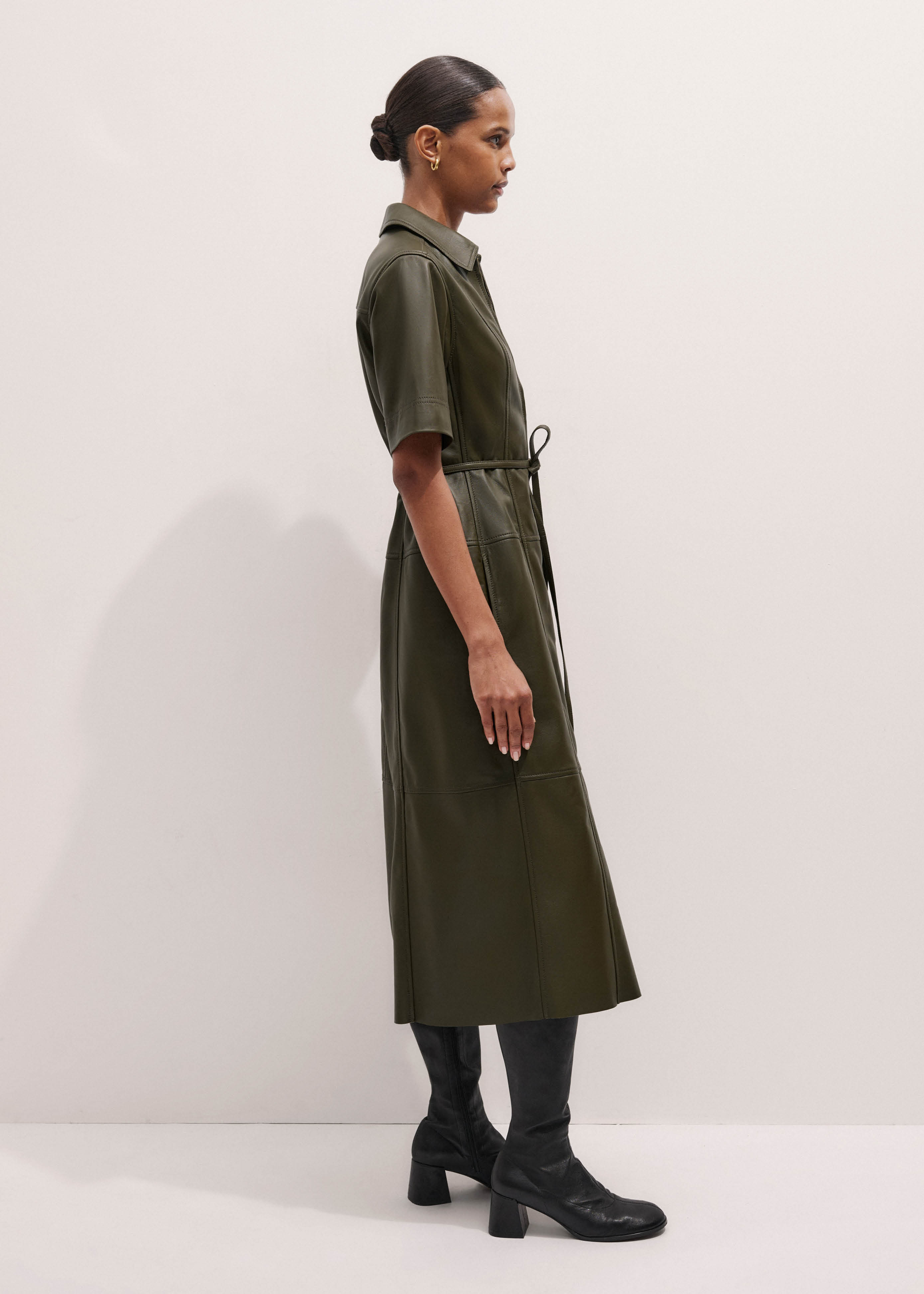 Women's Olive Green Midi Dress + Belt | ME+EM