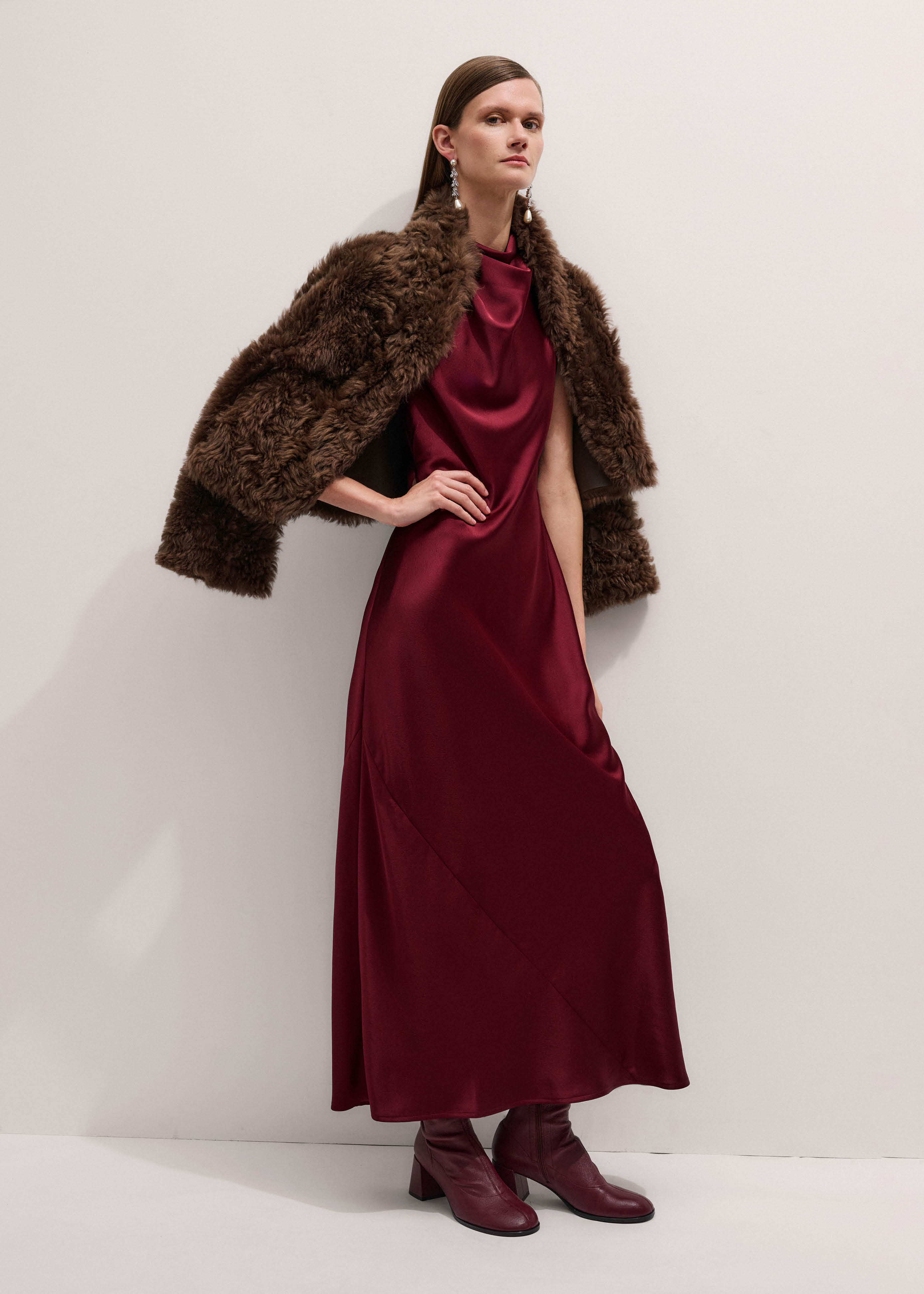 me and em burgundy dress Lainey Ruffled High Slit Long Formal Dress