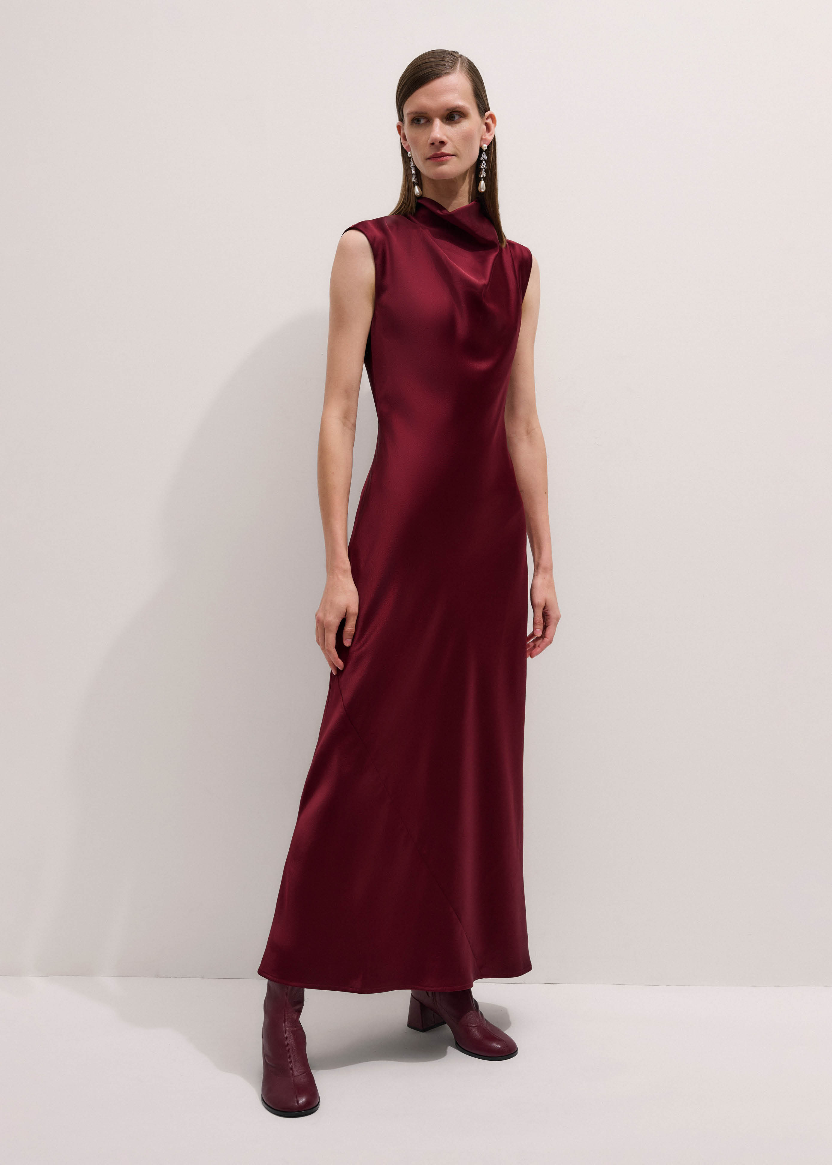strapless open back dress Parida Red Poplin Drop-Waist Midi Dress With Peplum Hem – Club L London main image 1