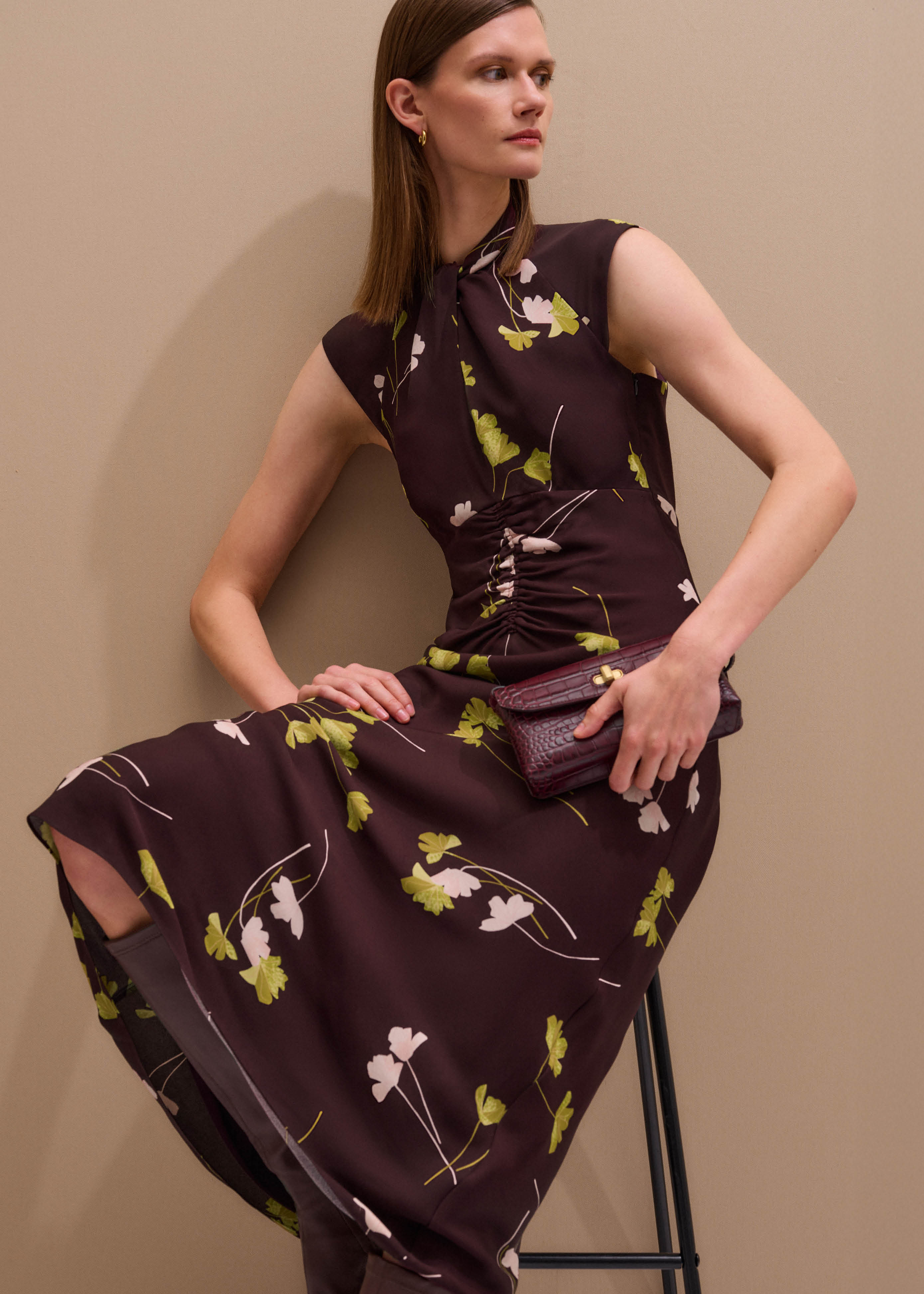 Women's Red Ruched Maxi Dress | ME+EM