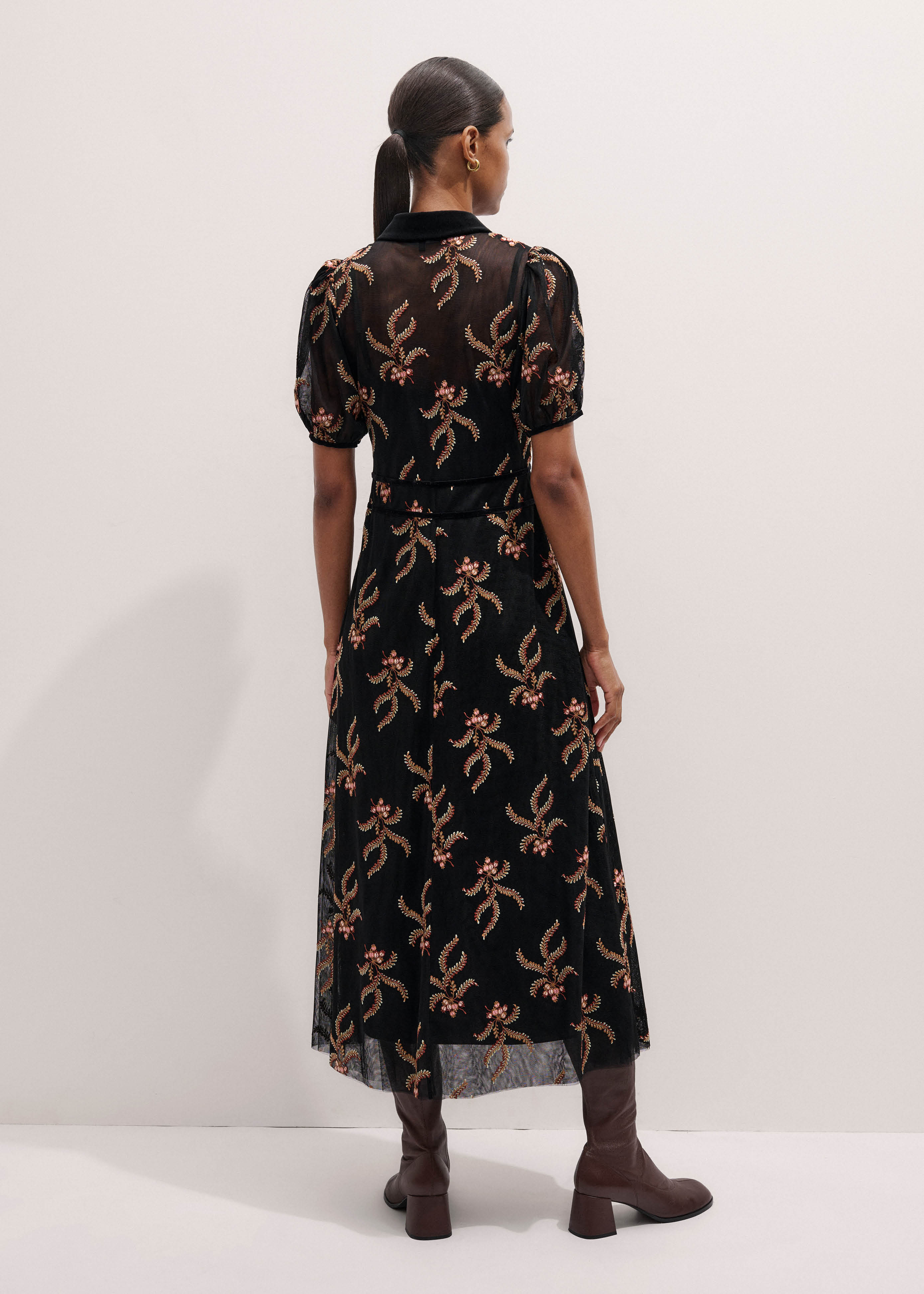 black fall floral dress Baltic Born Womens Martina Maxi Dress | Black + Copper Floral main image 1