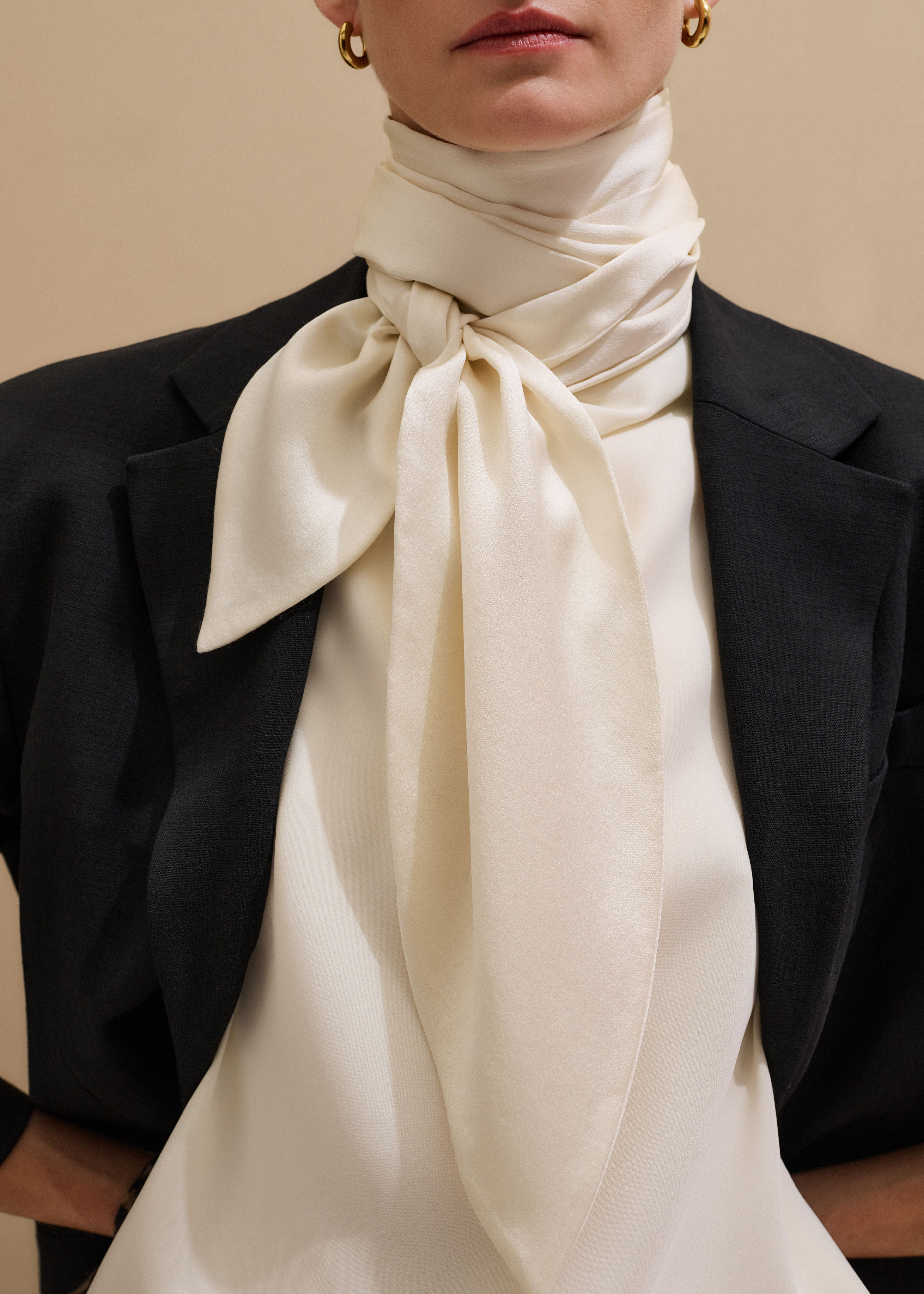 Women's Cream Silk Satin Evening Scarf | ME+EM