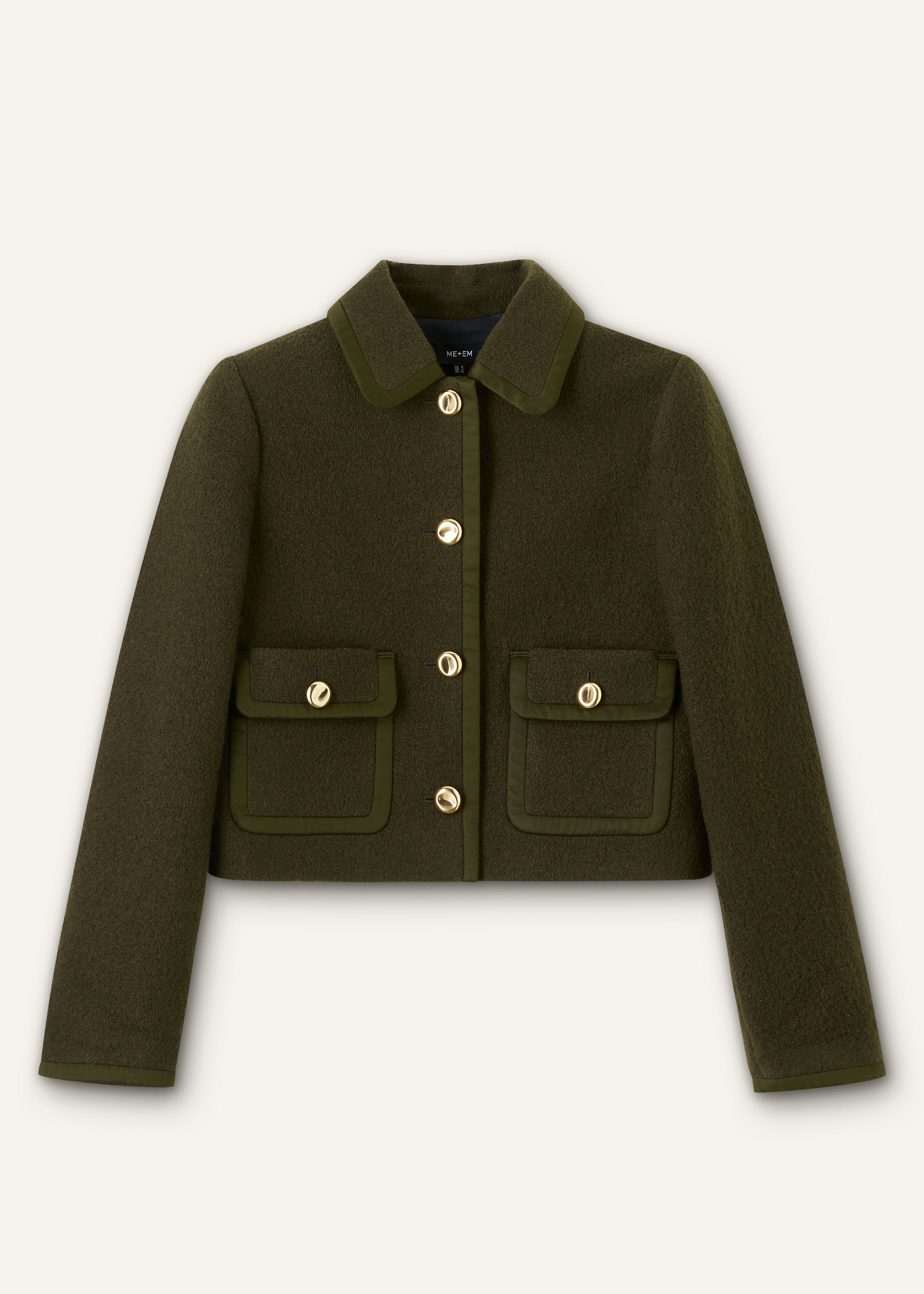 Women's Olive Green Straight Crop Jacket | ME+EM