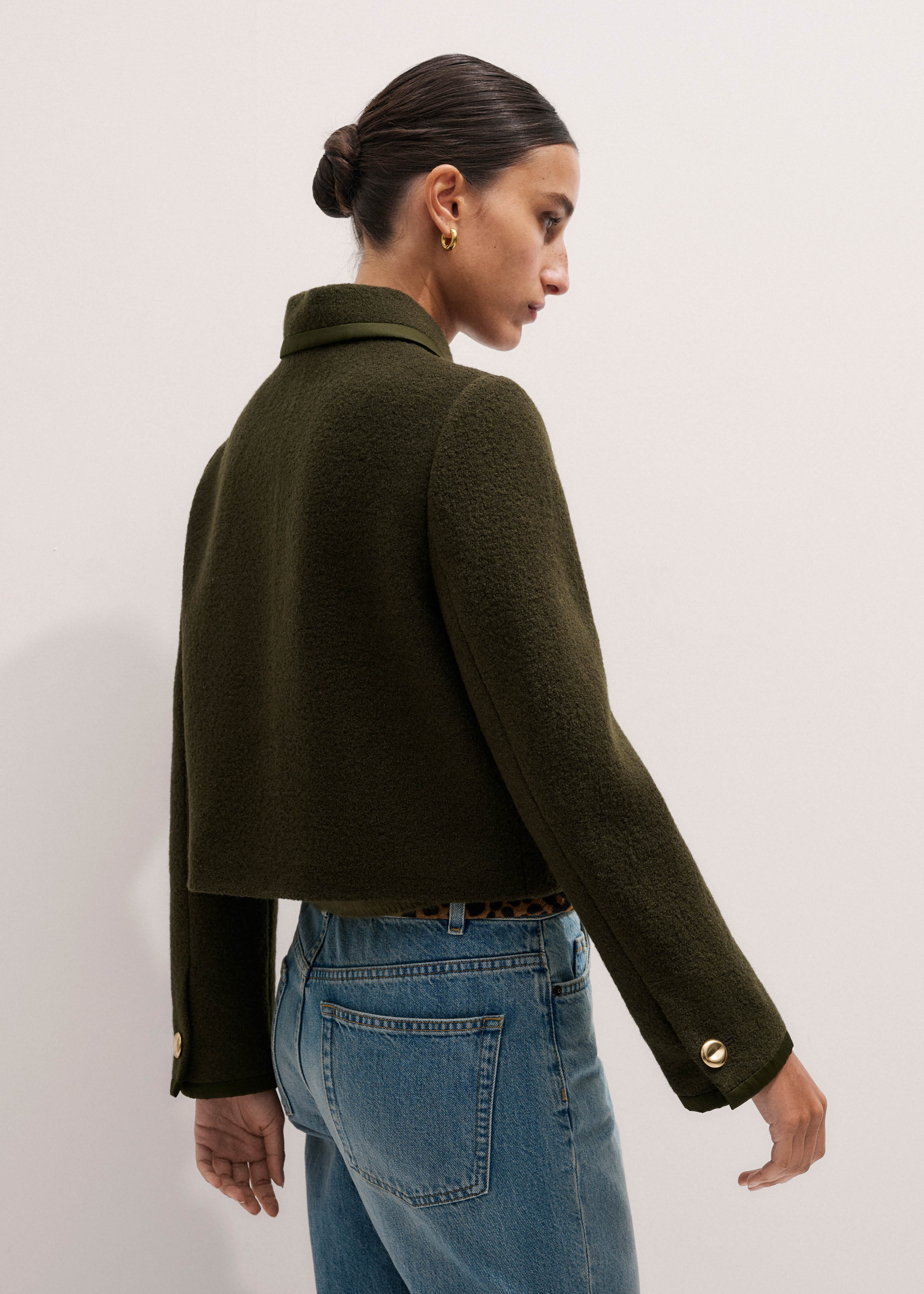Women's Olive Green Straight Crop Jacket | ME+EM