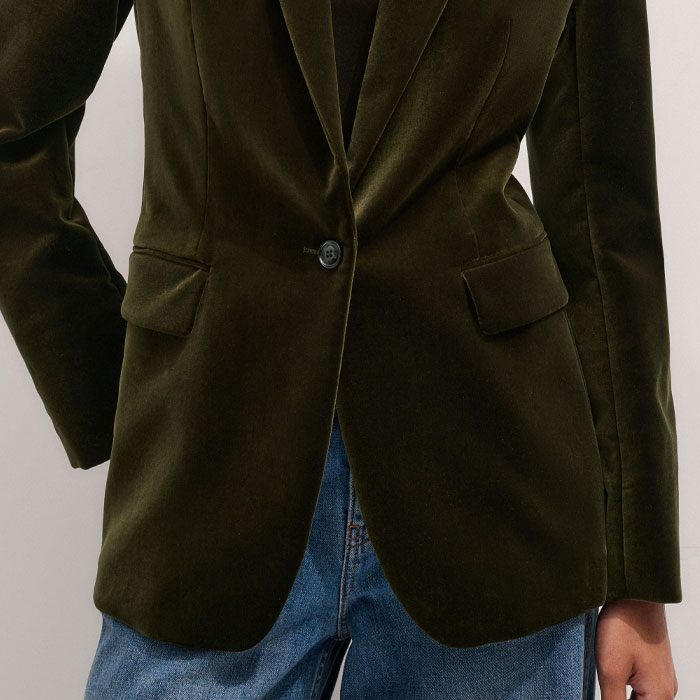 Women's Olive Green Velvet Sharp Shoulder Blazer ME+EM