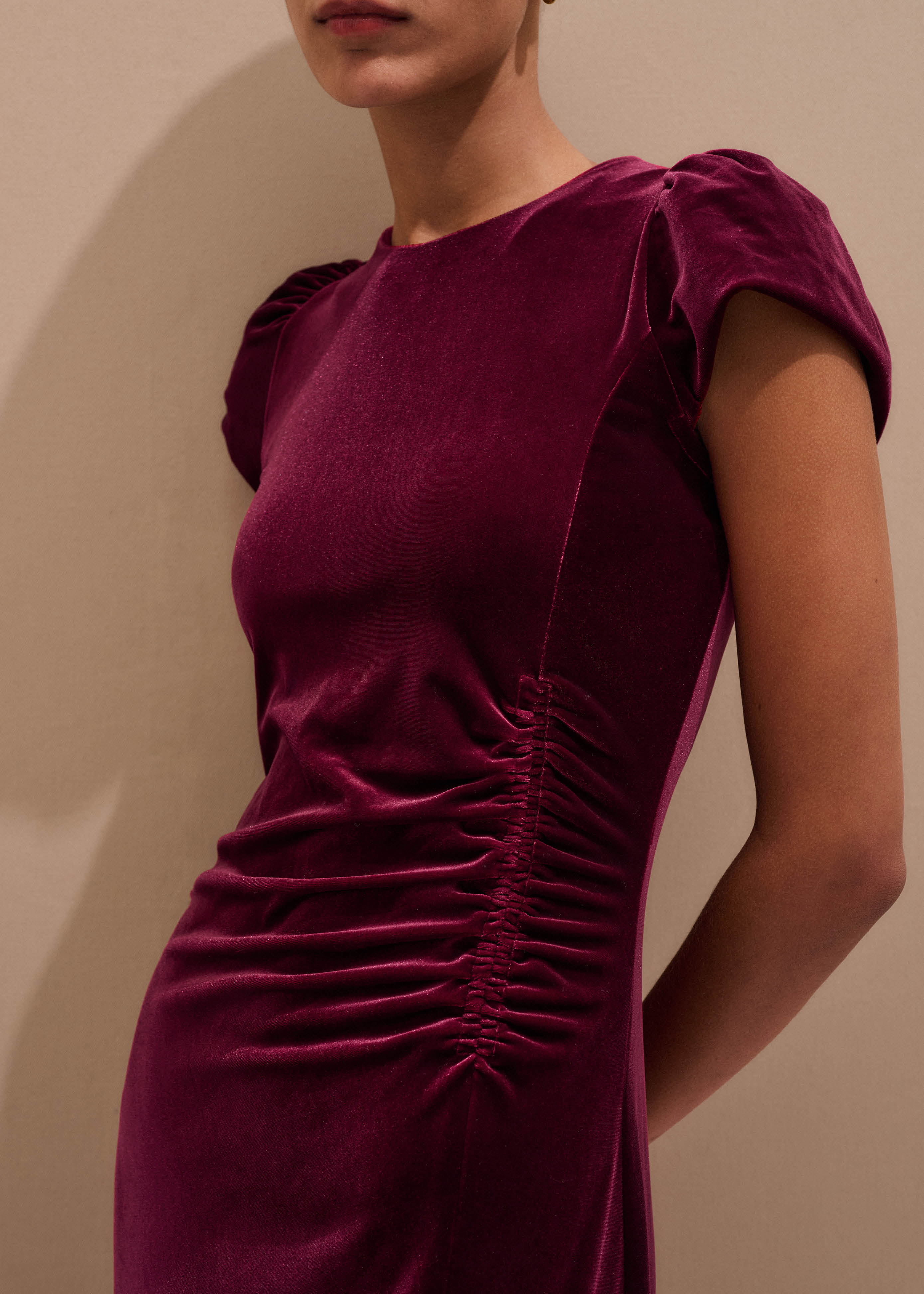 Me+em Fluid Velour Draped Maxi Dress - Deep Ruby Red