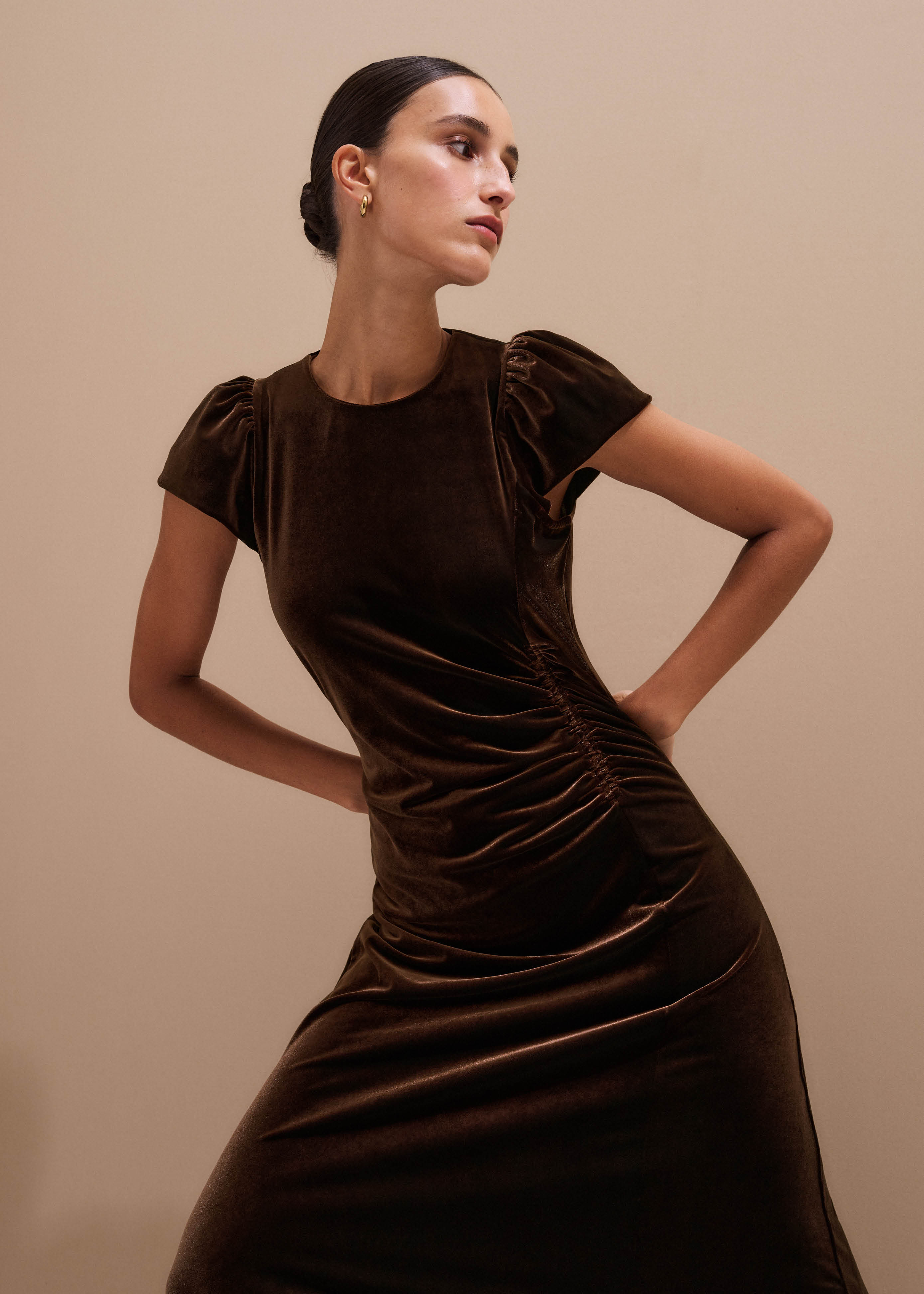 Me+em Velour Draped Maxi Dress - Warm Chocolate Me+em Velour Draped Maxi Dress - Warm Chocolate