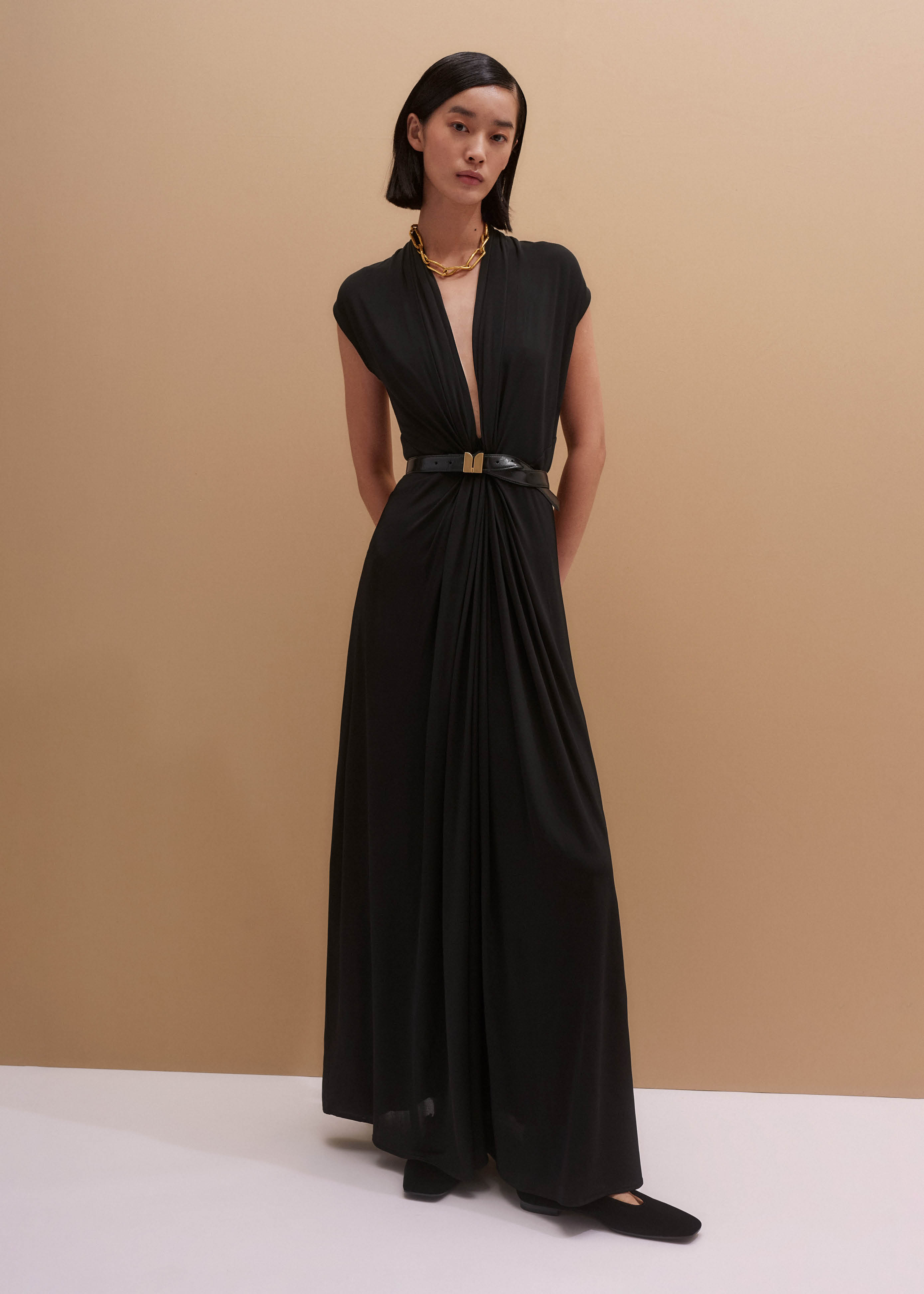 美品 エンフォルド 24AW TUCK DRAPE DRESS 38 New Arrivals @enfold_official STRING DRAPE-DRESS Color: BLK