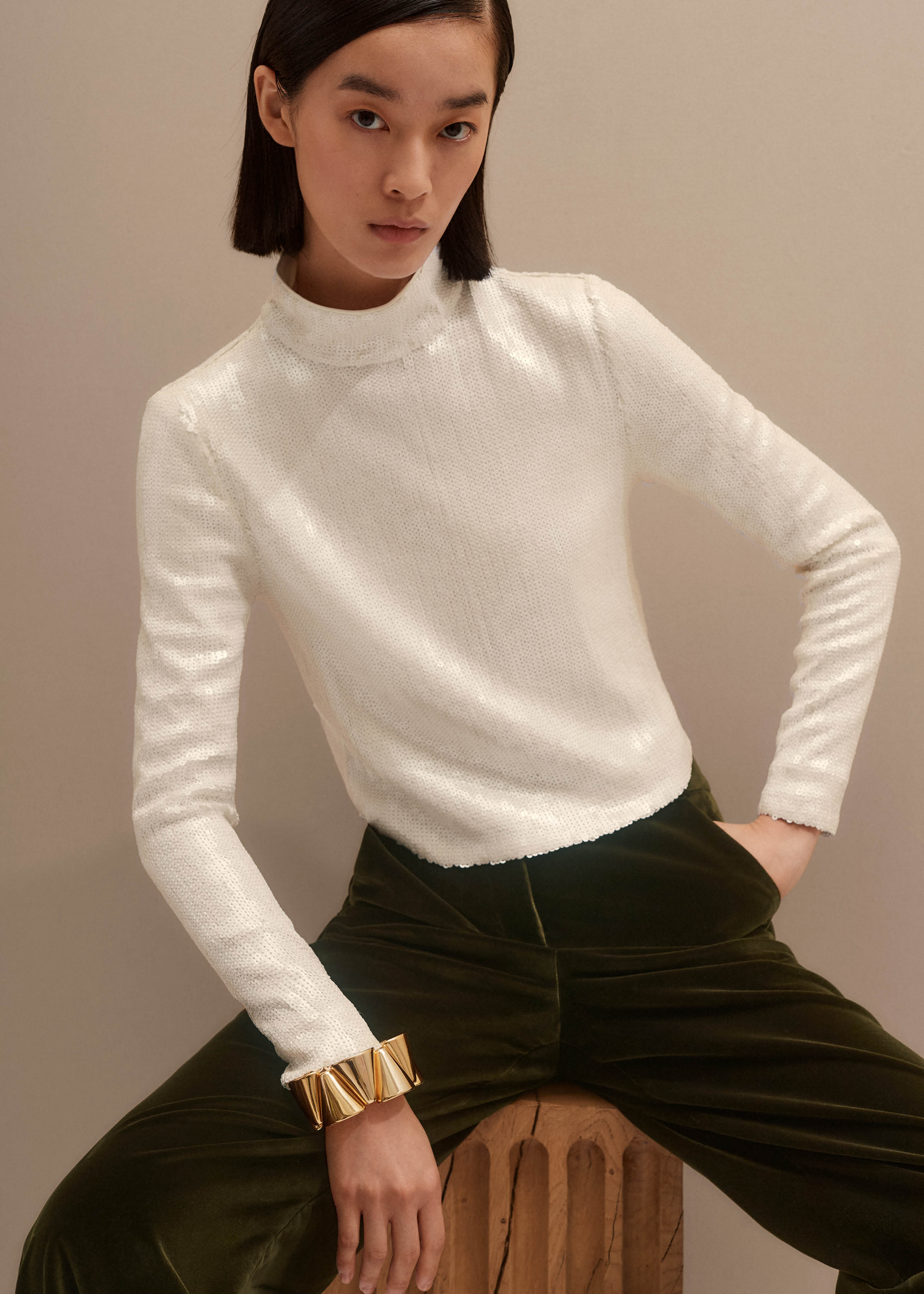 Sequin High Neck Top