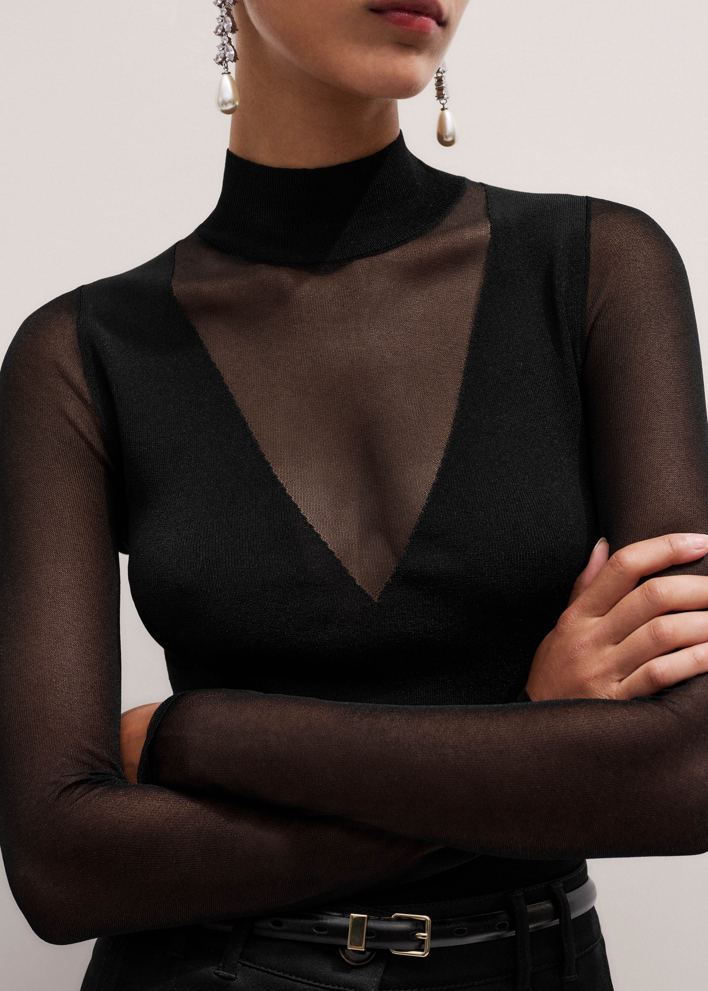 Women's Black Sheer Knit Bodysuit | ME+EM