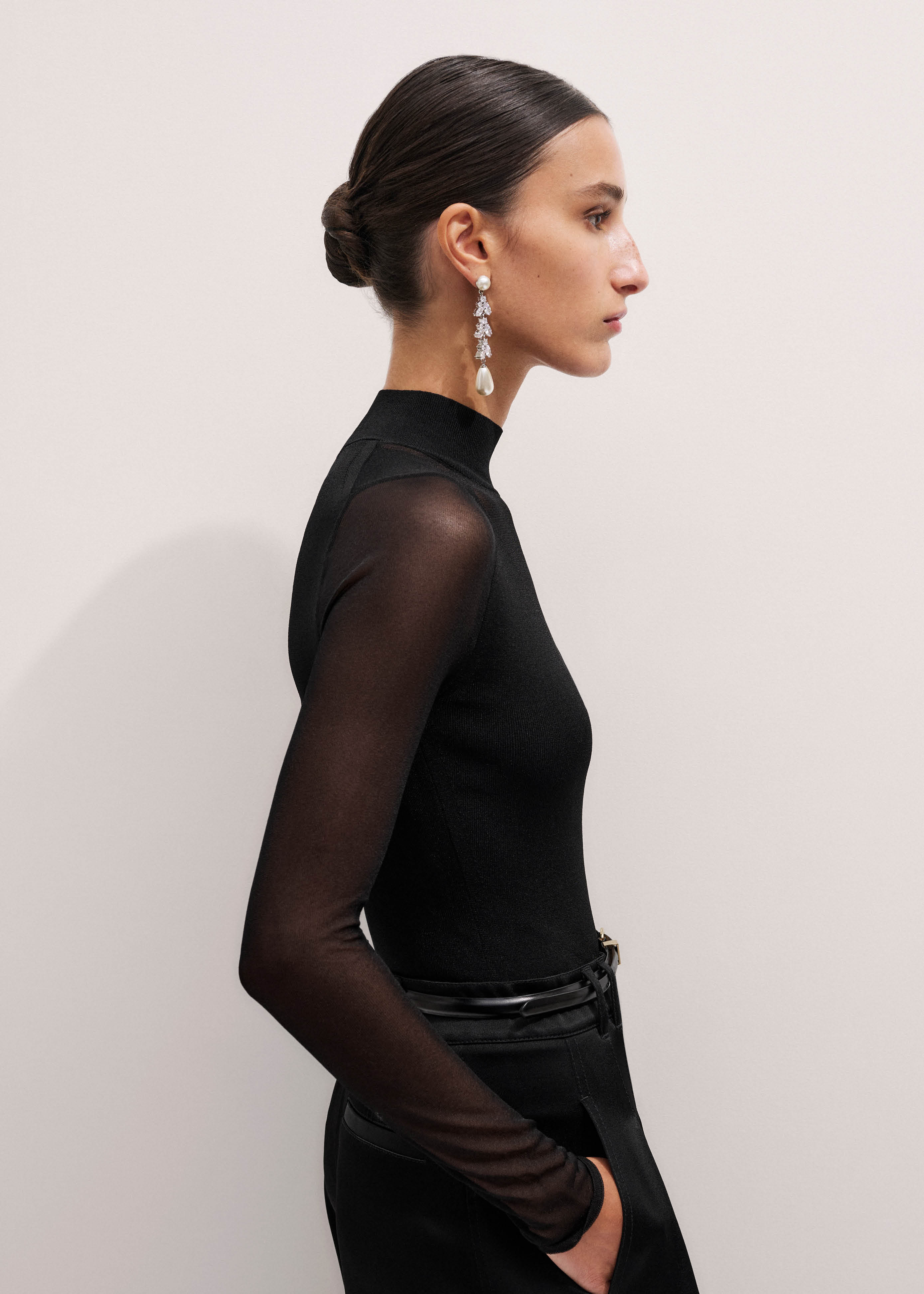 Women's Black Sheer Knit Bodysuit | ME+EM