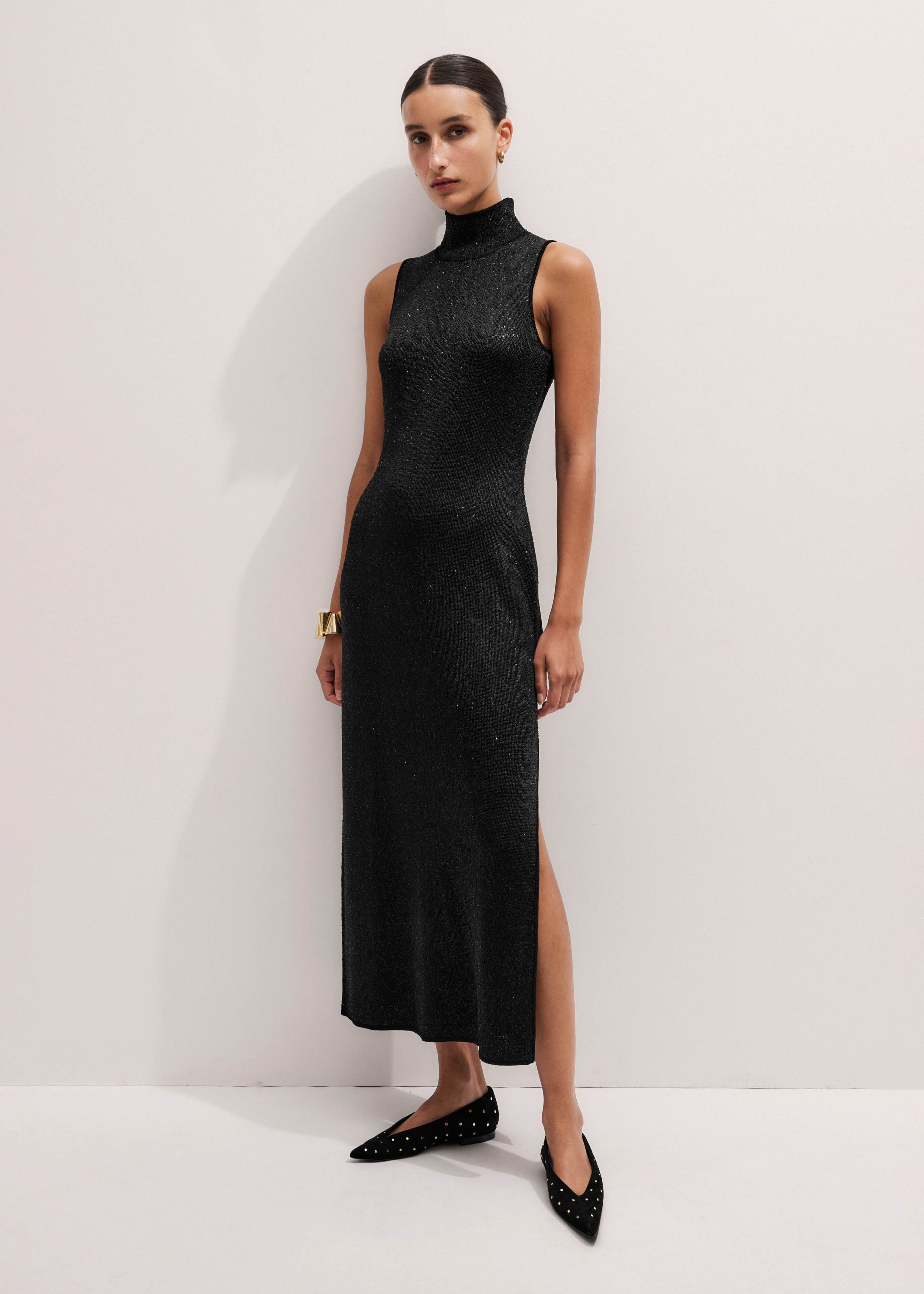 Women's Black Sequin Knit Maxi Dress | ME+EM