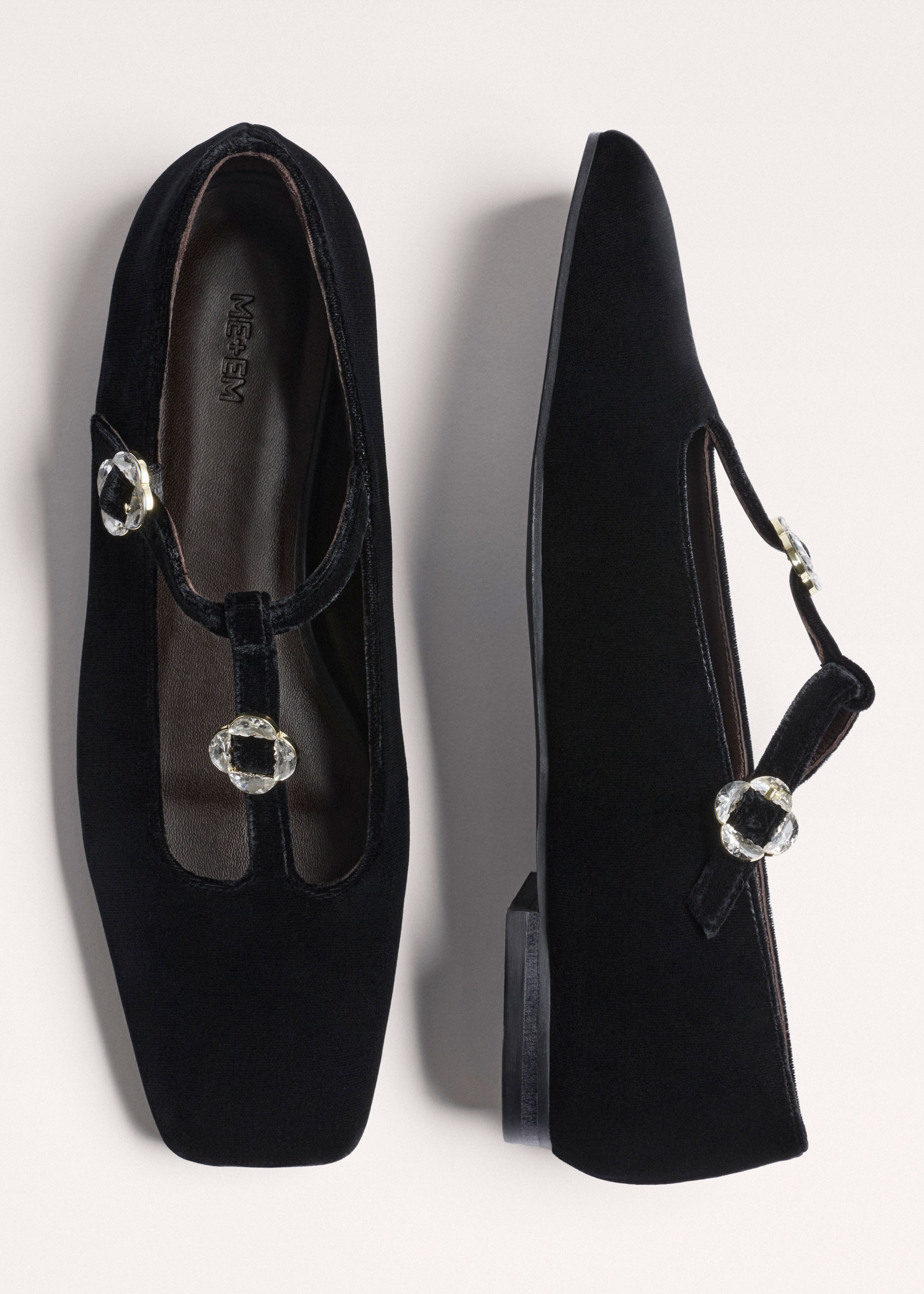 Women's Black Square Toe T-Bar Flat ME+EM