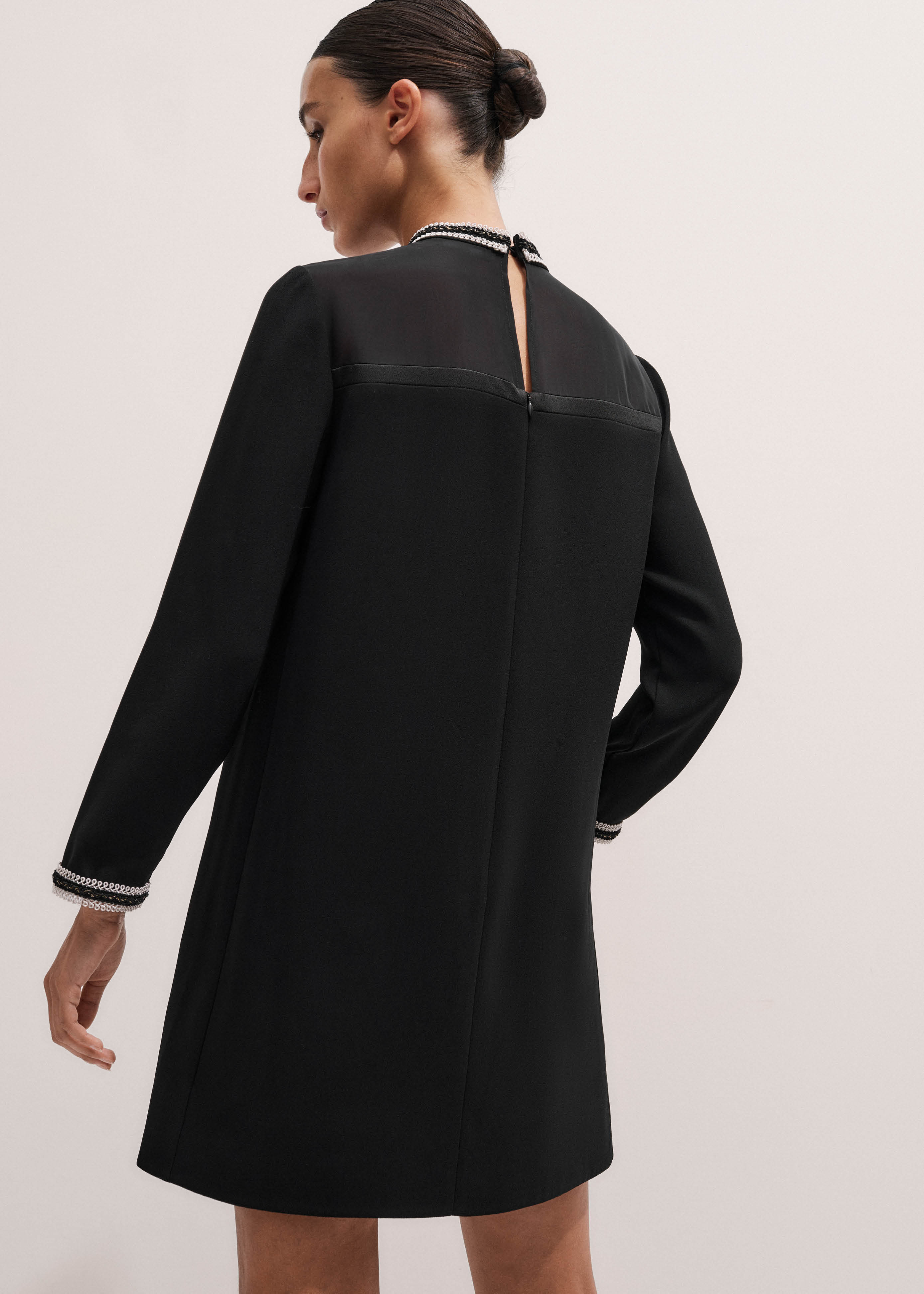 ME+EM Contrast Lace Trimmed Shift Dress - Black