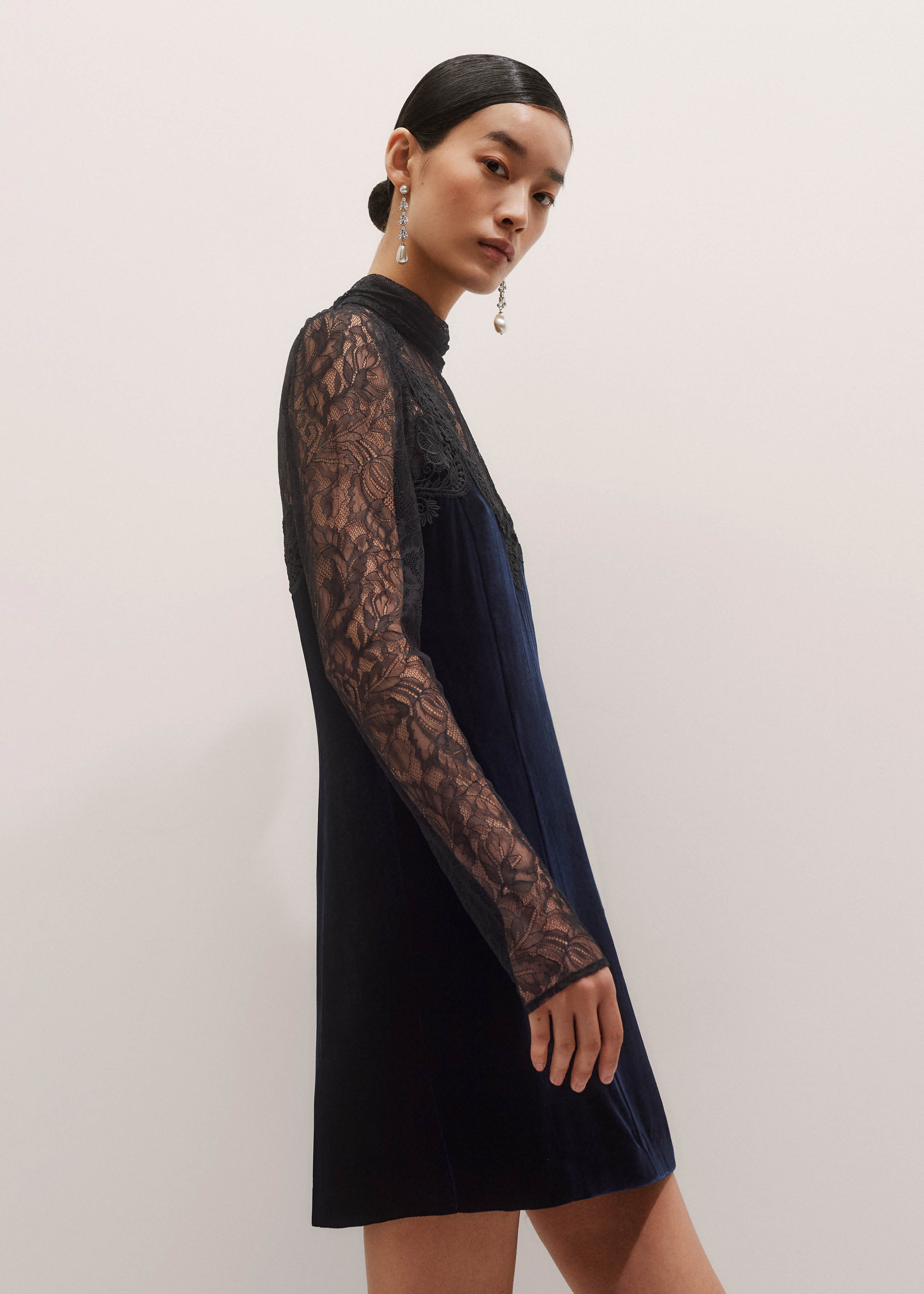 knee length dresses for ladies Macie Silk-Velvet Mini Dress in Black main image 1