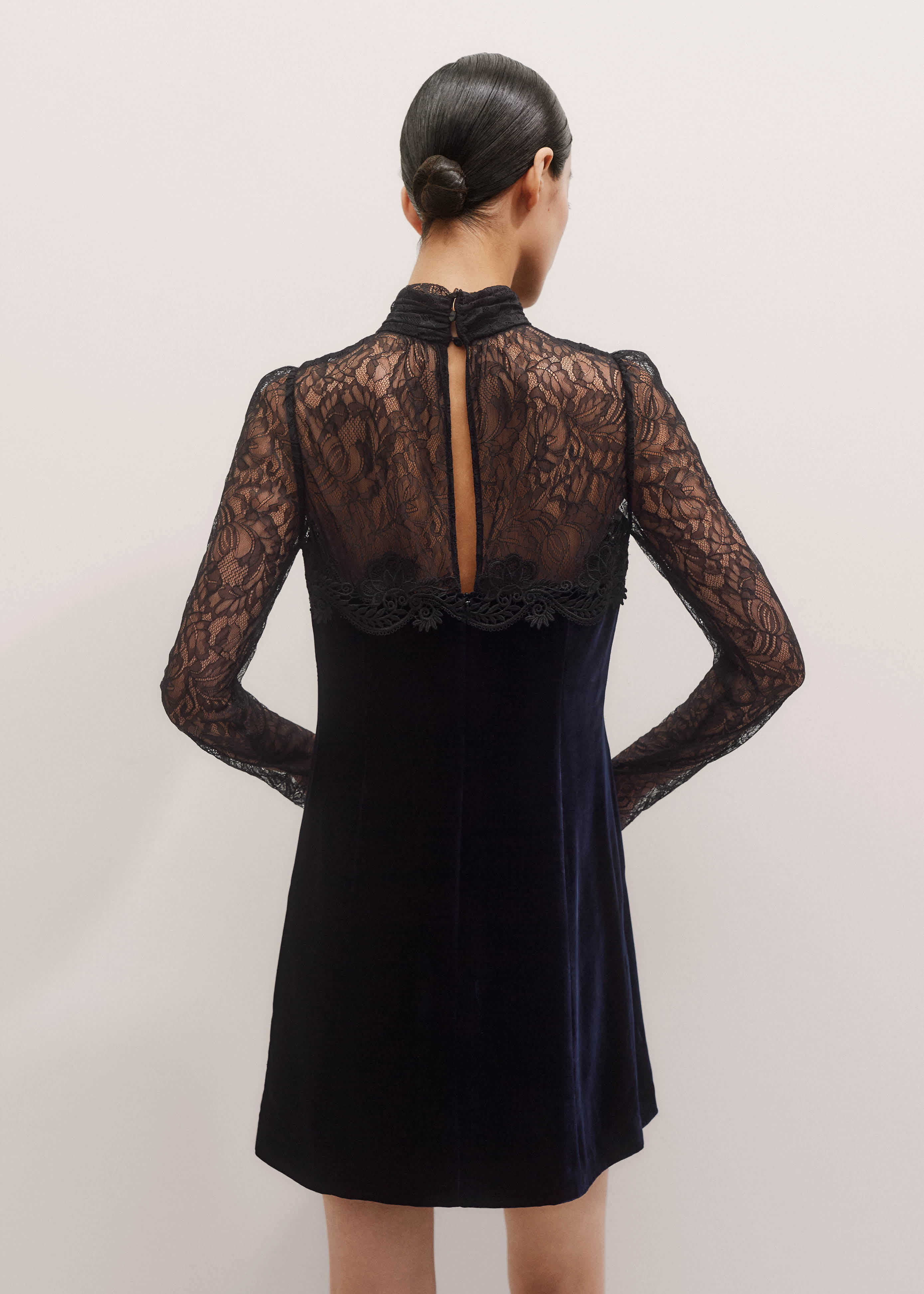 ME+EM Silk Blend Velvet Lace Mini Dress - Black/Midnight Navy ME+EM Silk Blend Velvet Lace Mini Dress - Black/Midnight Navy