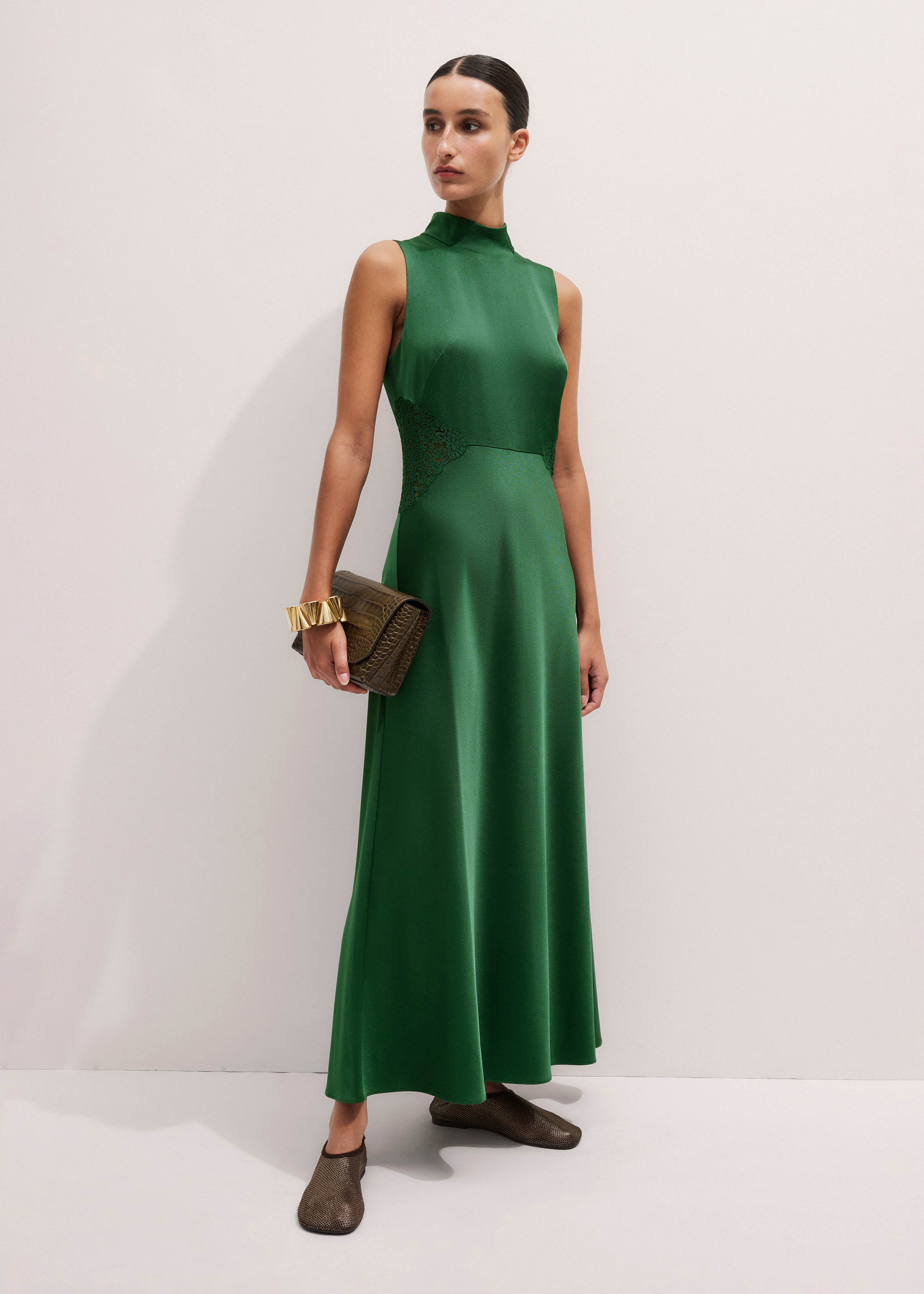 ME+EM Satin Back Crepe Lace Detail Maxi Dress - Eden Green ME+EM Satin Back Crepe Lace Detail Maxi Dress - Eden Green