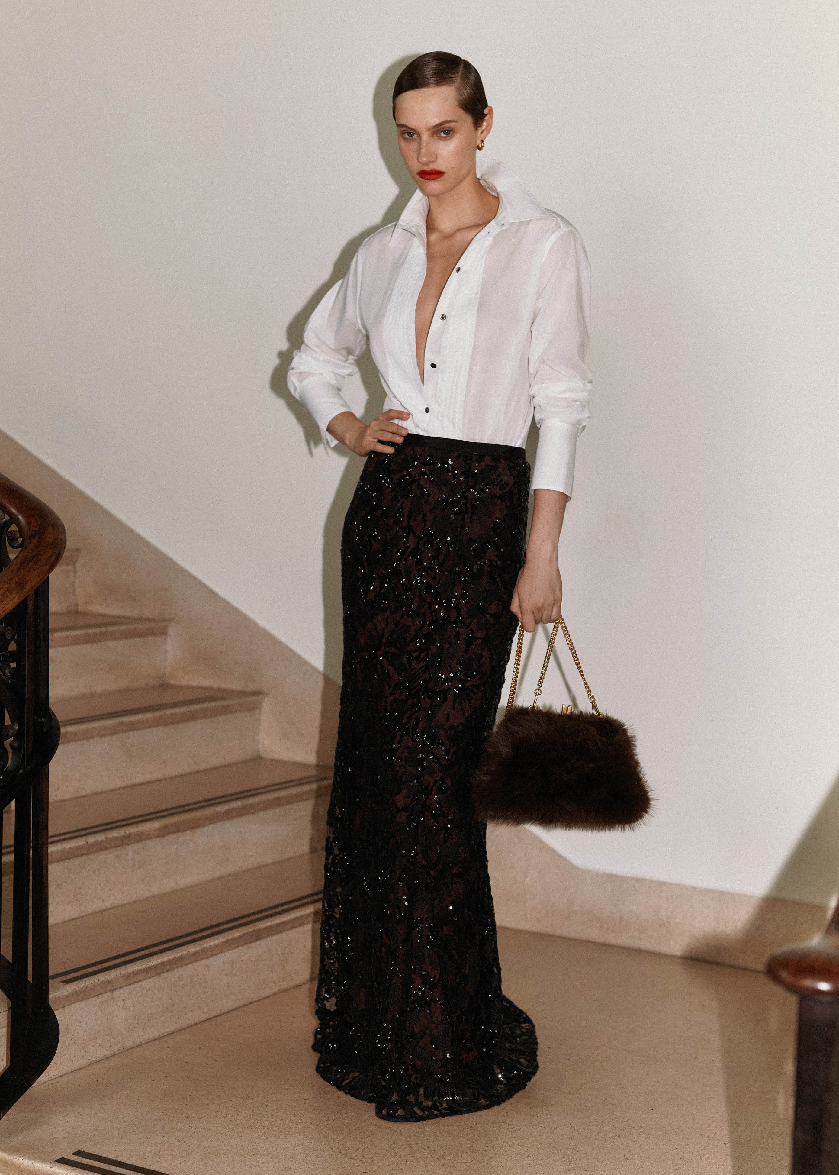 Women's Black Sequin Embellished Full Length Skirt | ME+EM