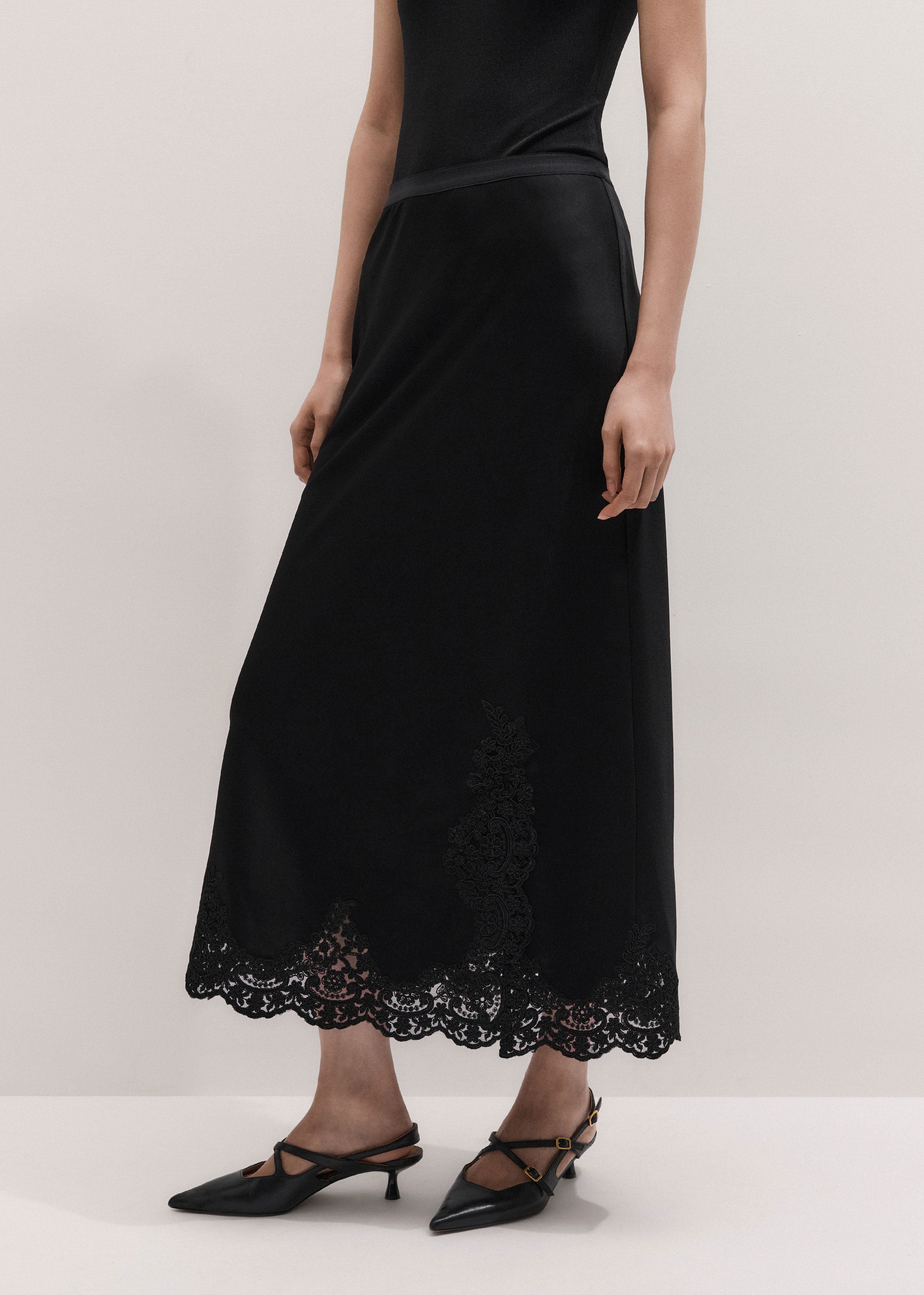 Me+em Satin Lace Maxi Skirt Black