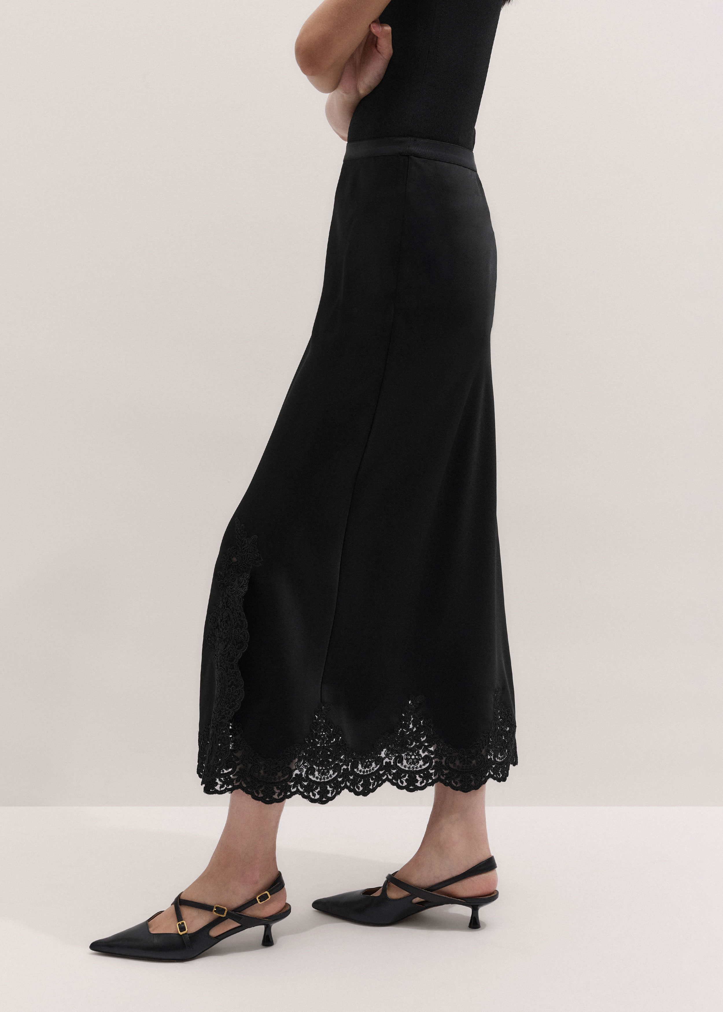 Women's Black Lace Trim Maxi Skirt | ME+EM