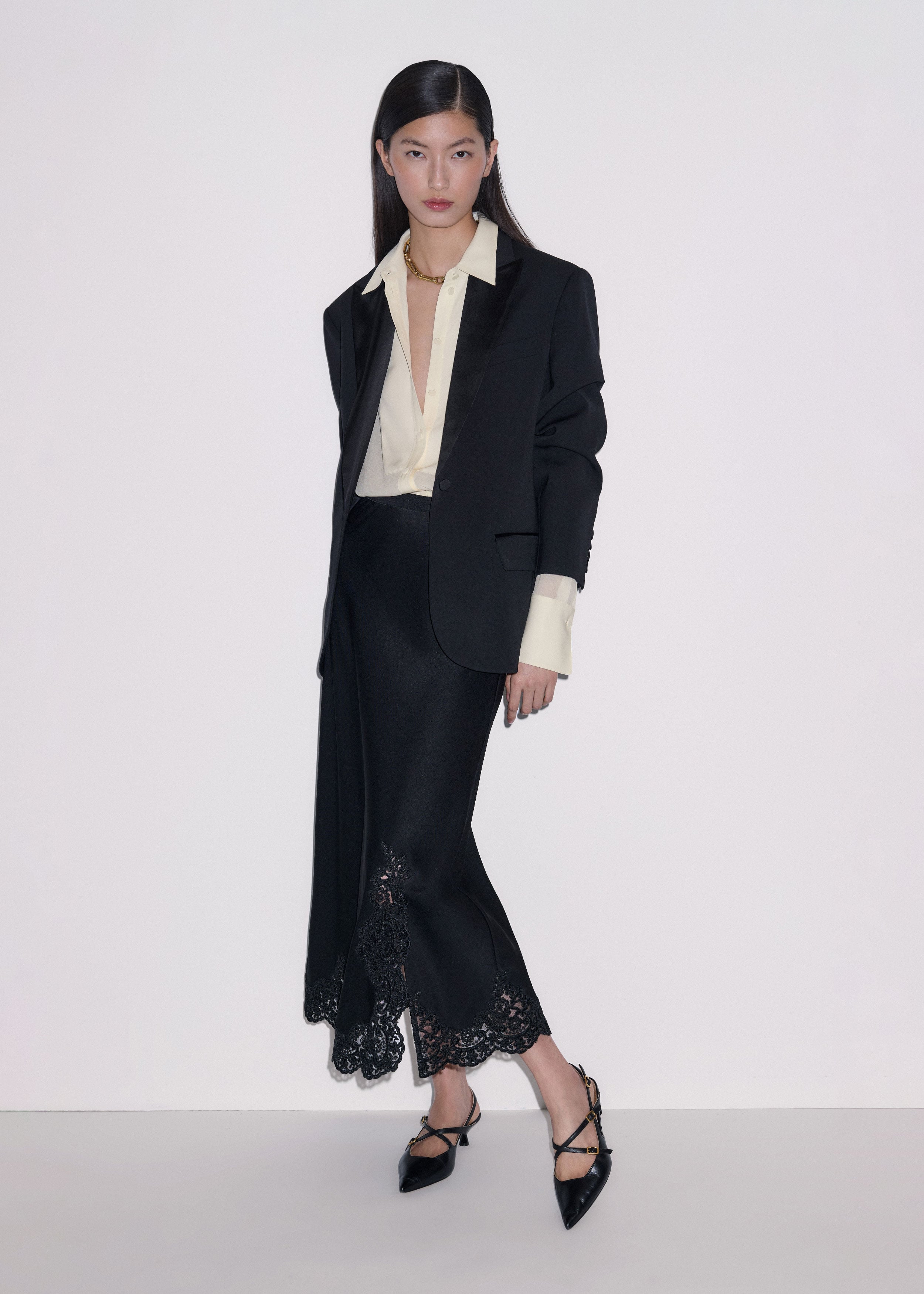 Women's Black Lace Trim Maxi Skirt | ME+EM