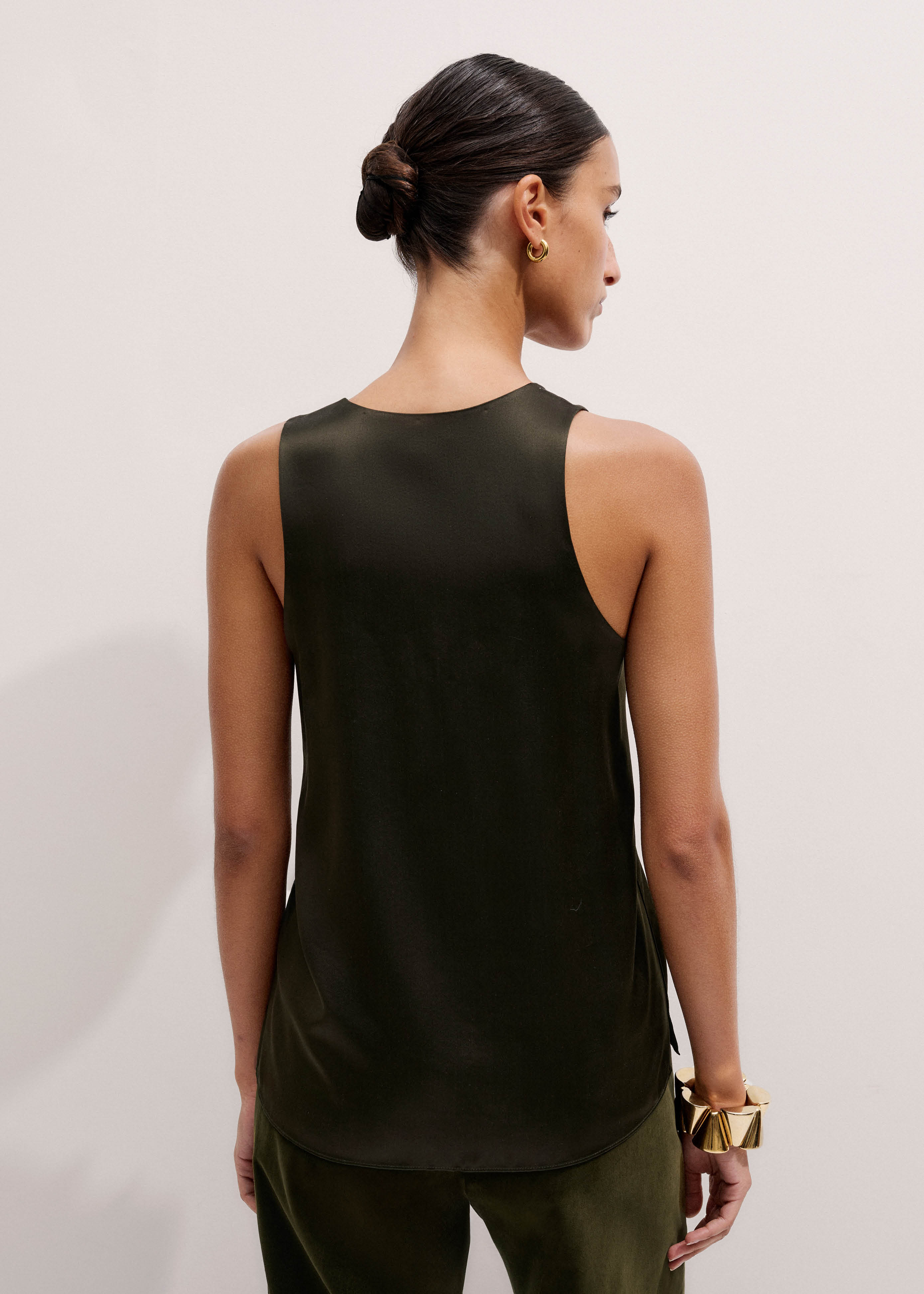 Women's Olive Green Silk Satin Evening Tank Top | ME+EM