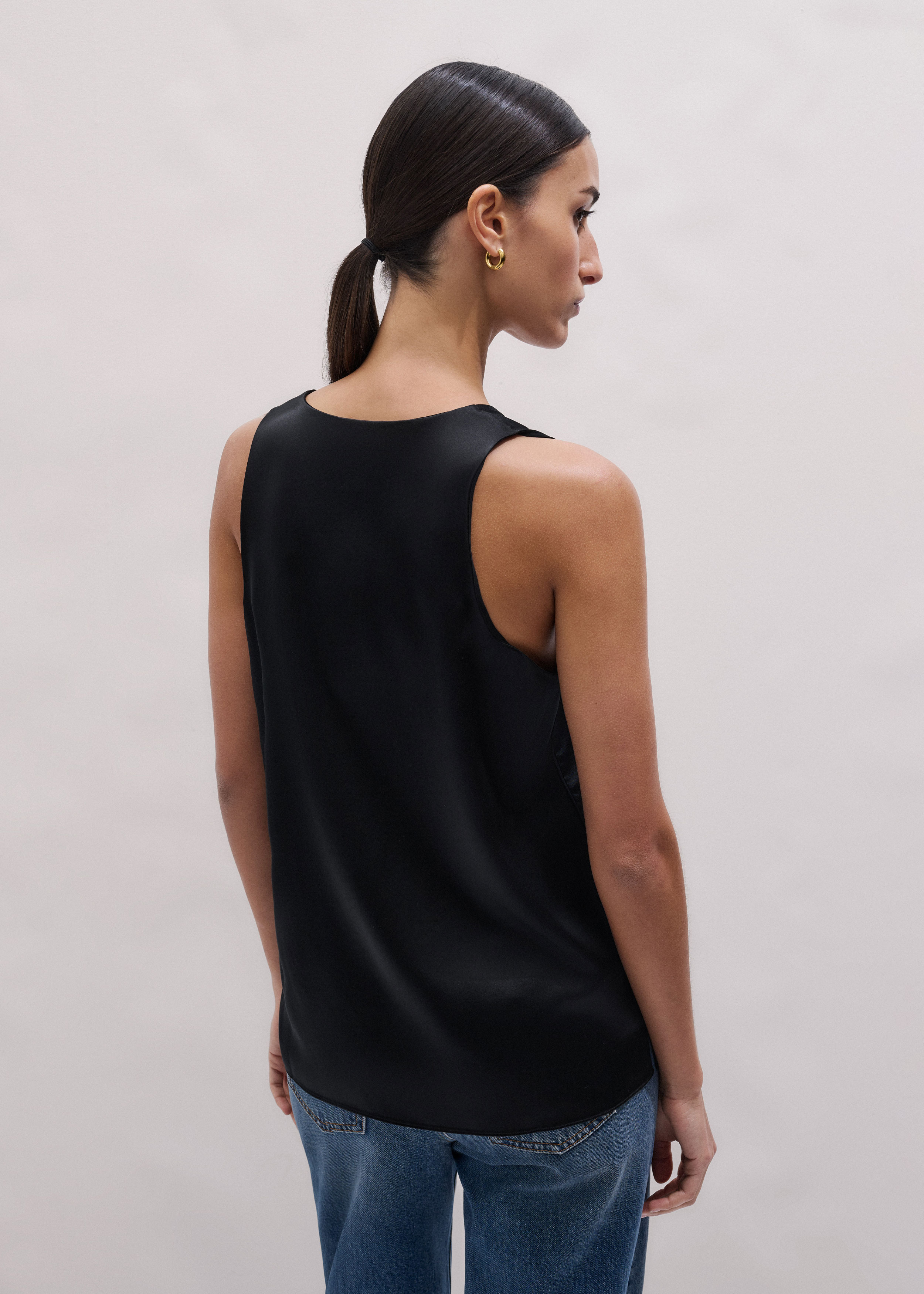 Women's Black Silk Satin Evening Tank Top | ME+EM