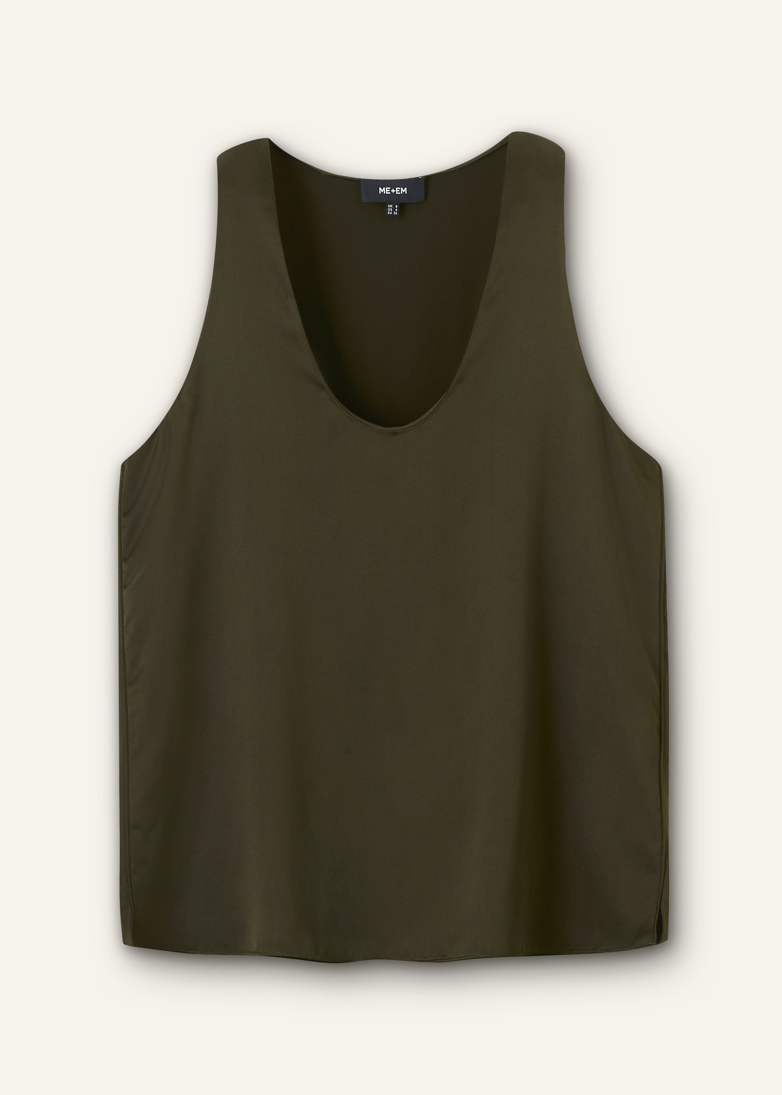 Women's Olive Green Silk Satin Evening Tank Top | ME+EM