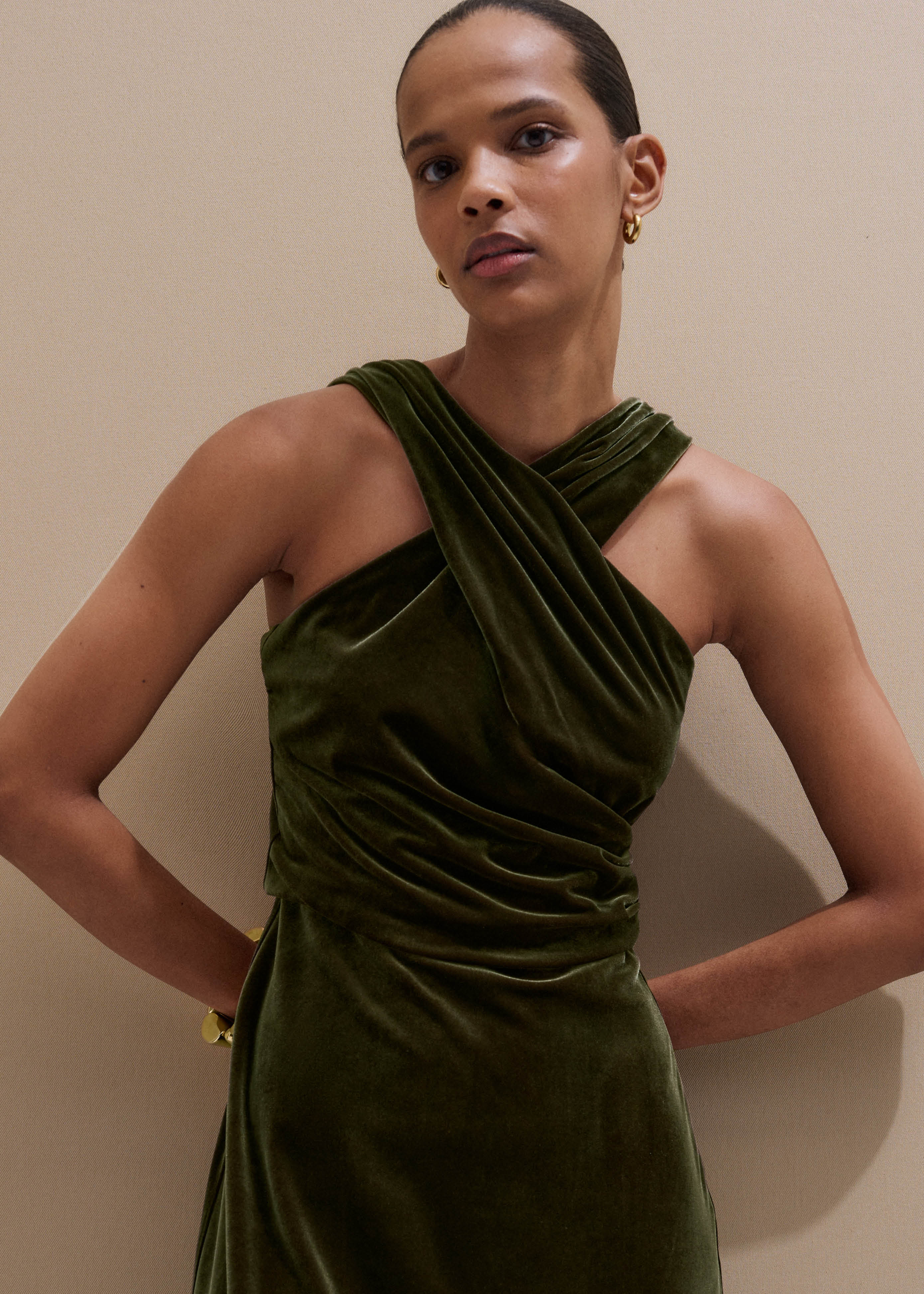 ME+EM Crossover Full Length Dress - Intense Olive