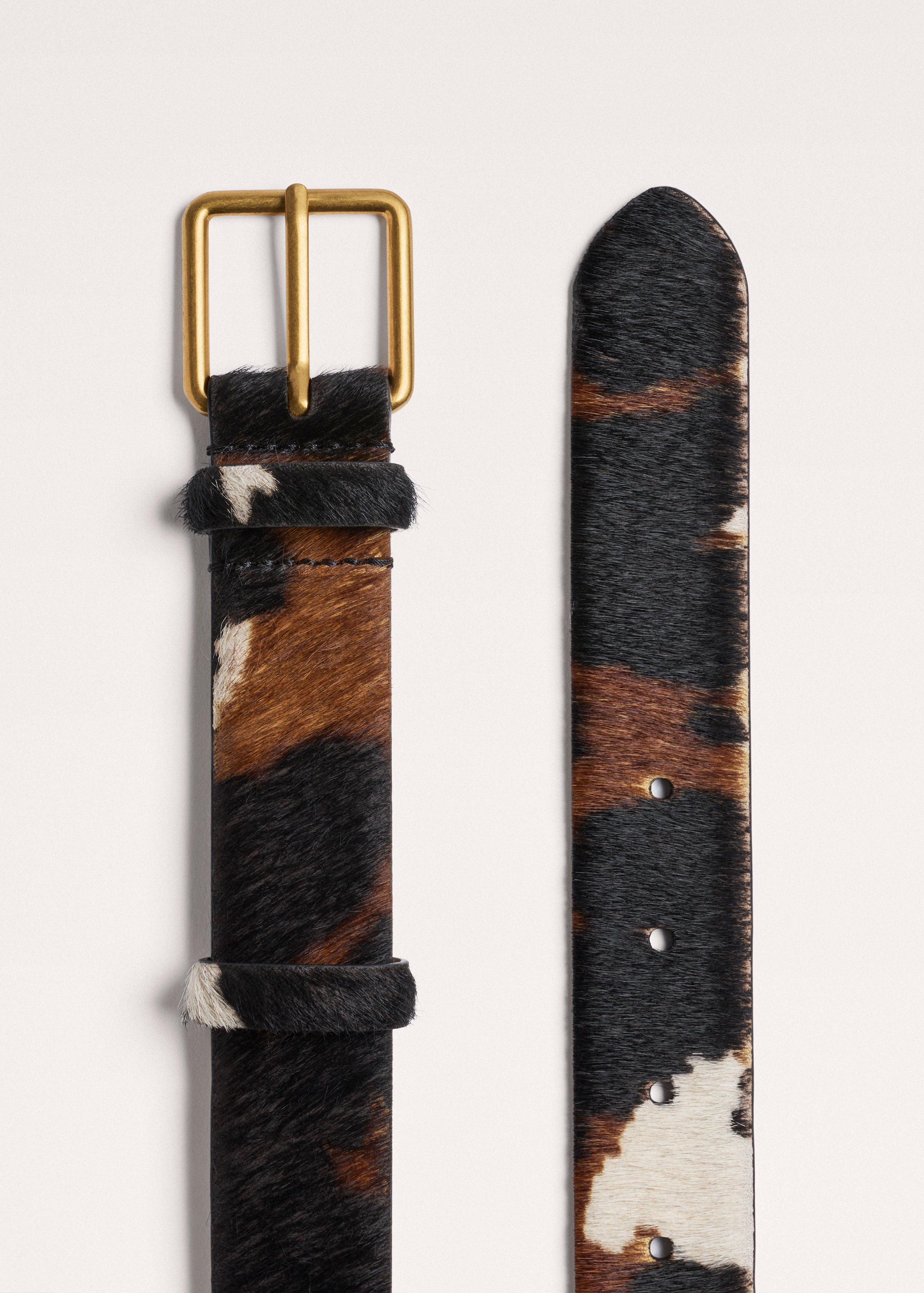 Me+em Cow Print Classic Belt In Black