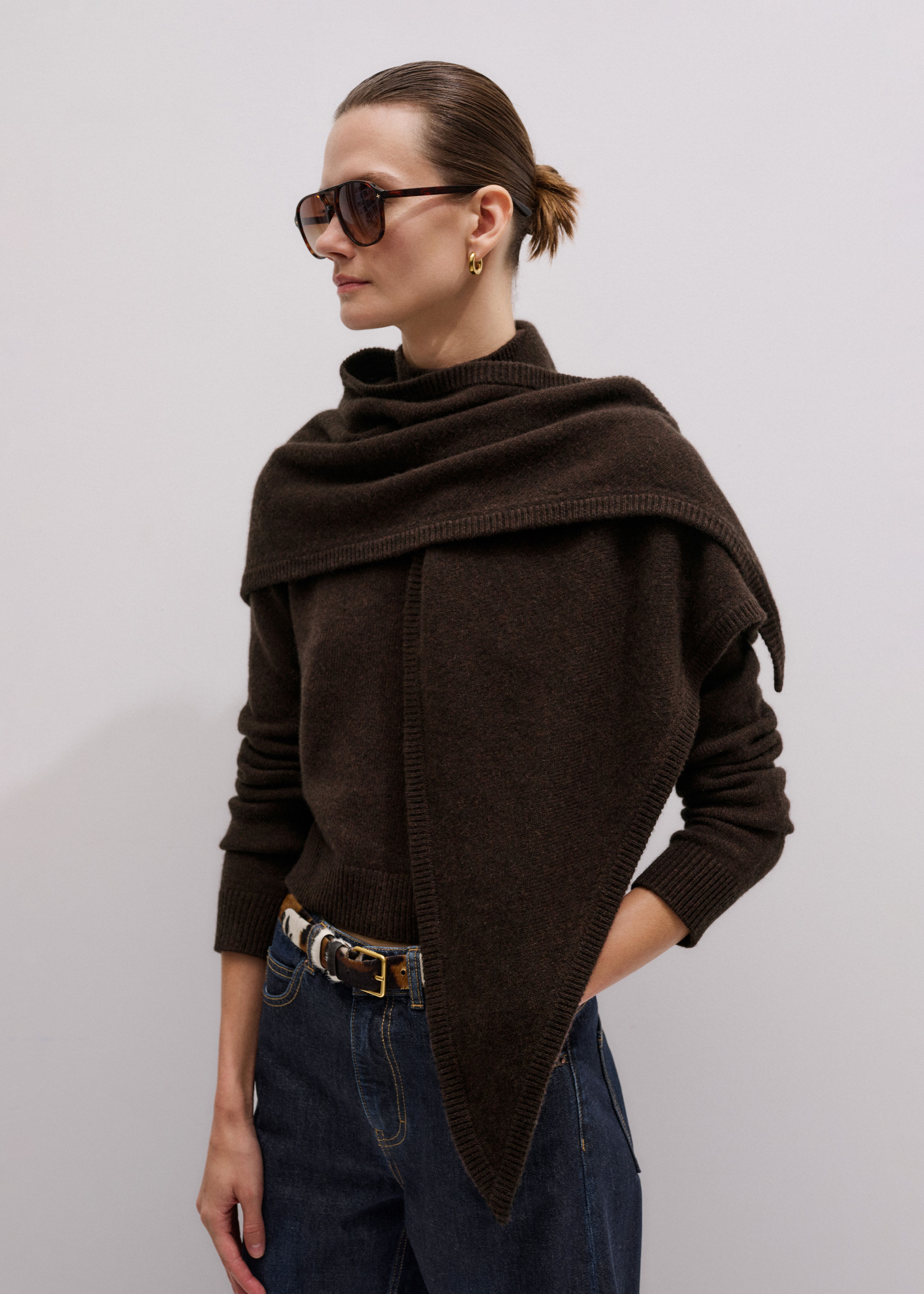 Women's Brown Cashmere Triangle Knit Scarf | ME+EM