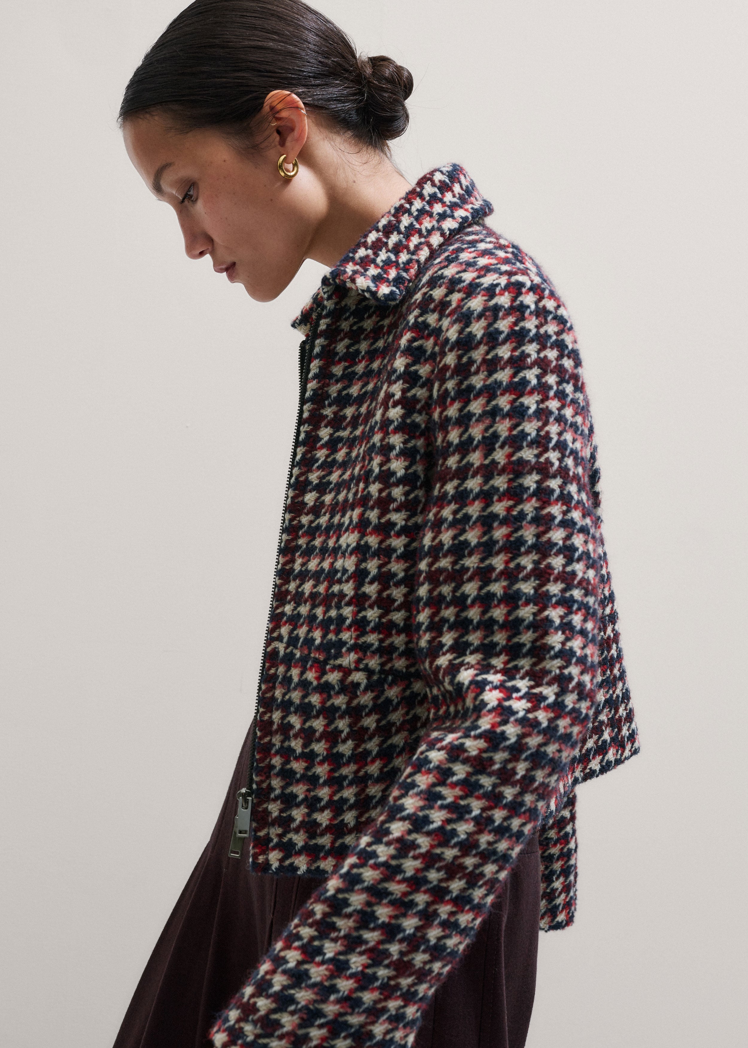 Women's Red Houndstooth Fitted Cropped Jacket | ME+EM