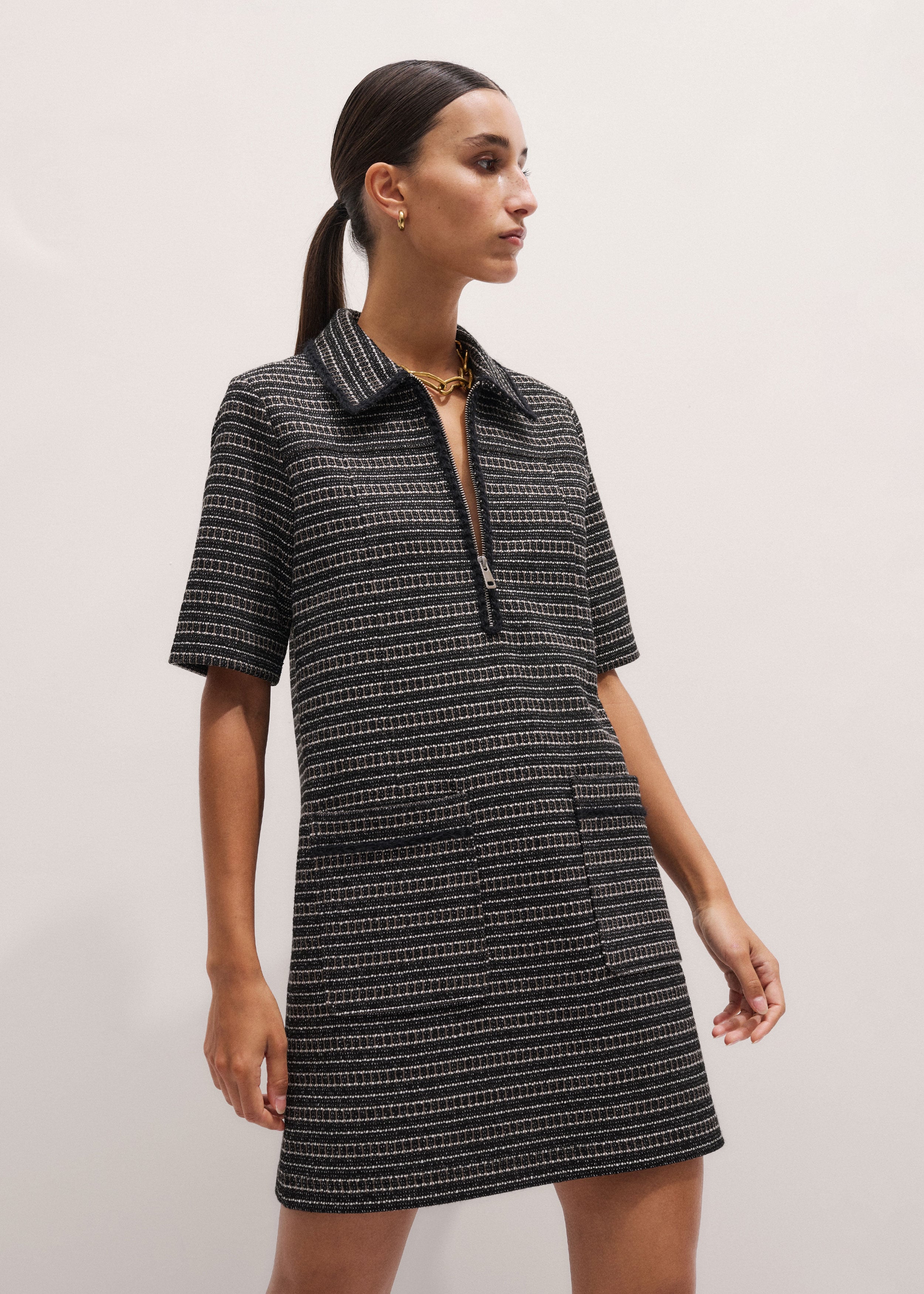 Women's Black Stripe Tweed Mini Dress | ME+EM