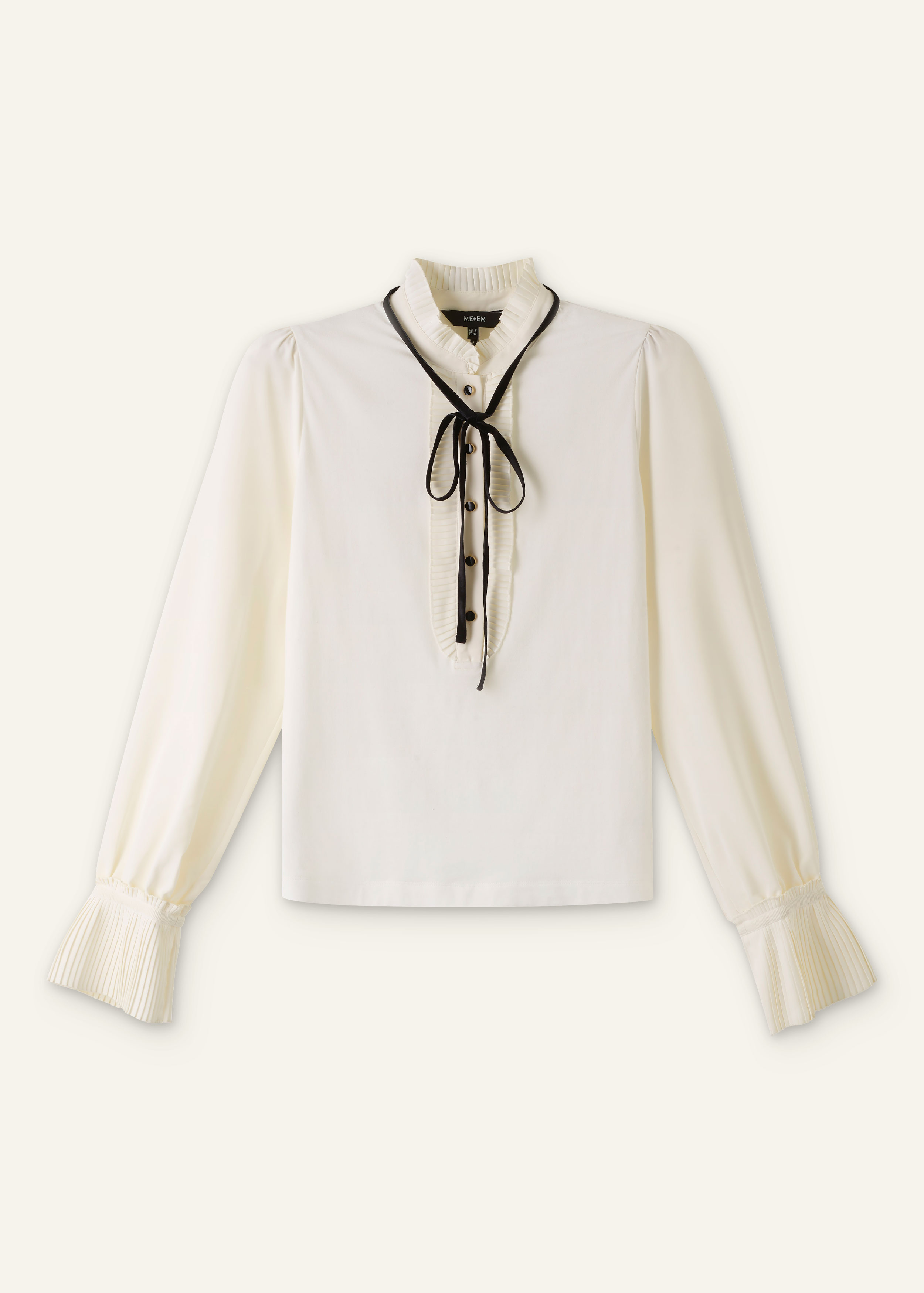 Women's Cream Frill Neck Layering Blouse + Tie | ME+EM