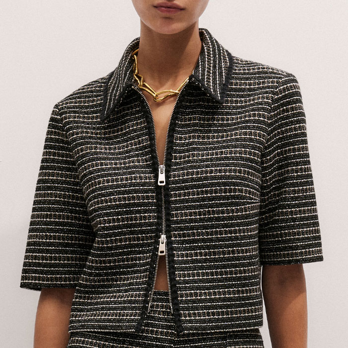 トップス over tweed zip jacket Full Zip Overcheck Tweed Jacket | ShamrockGift.com