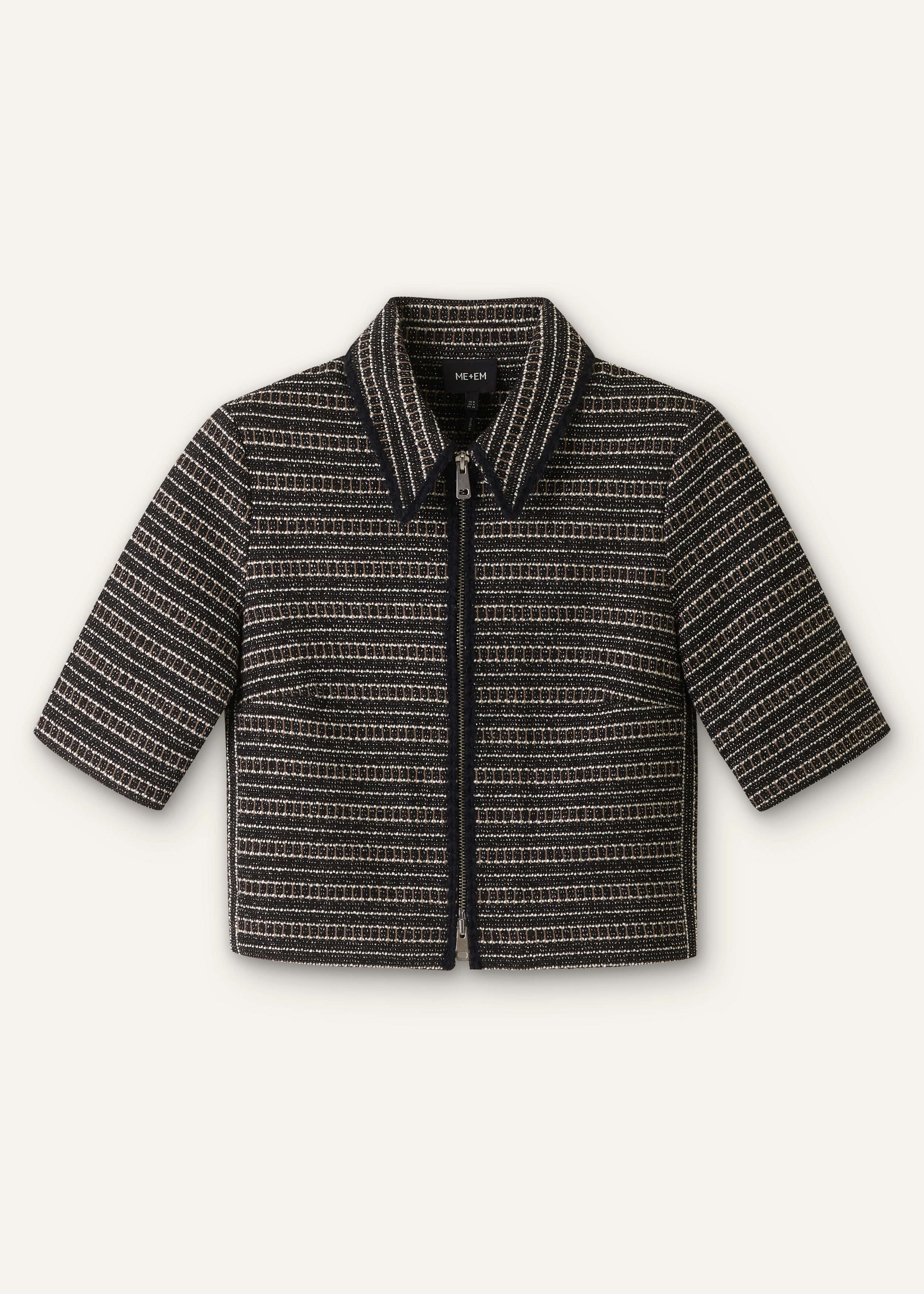 Women's Black Stripe Tweed Zip-Front Top | ME+EM